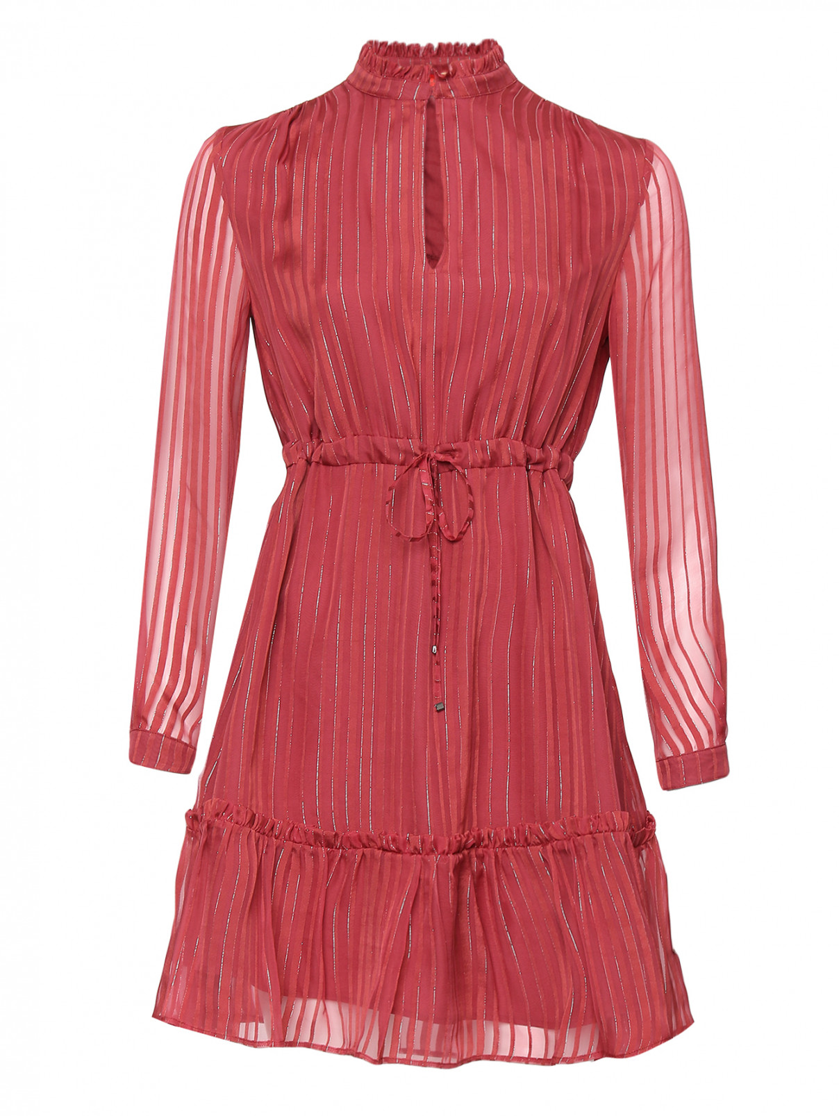 Платье из смешанного шелка с узором полоска Max&Co  –  Общий вид  – Цвет:  Красный