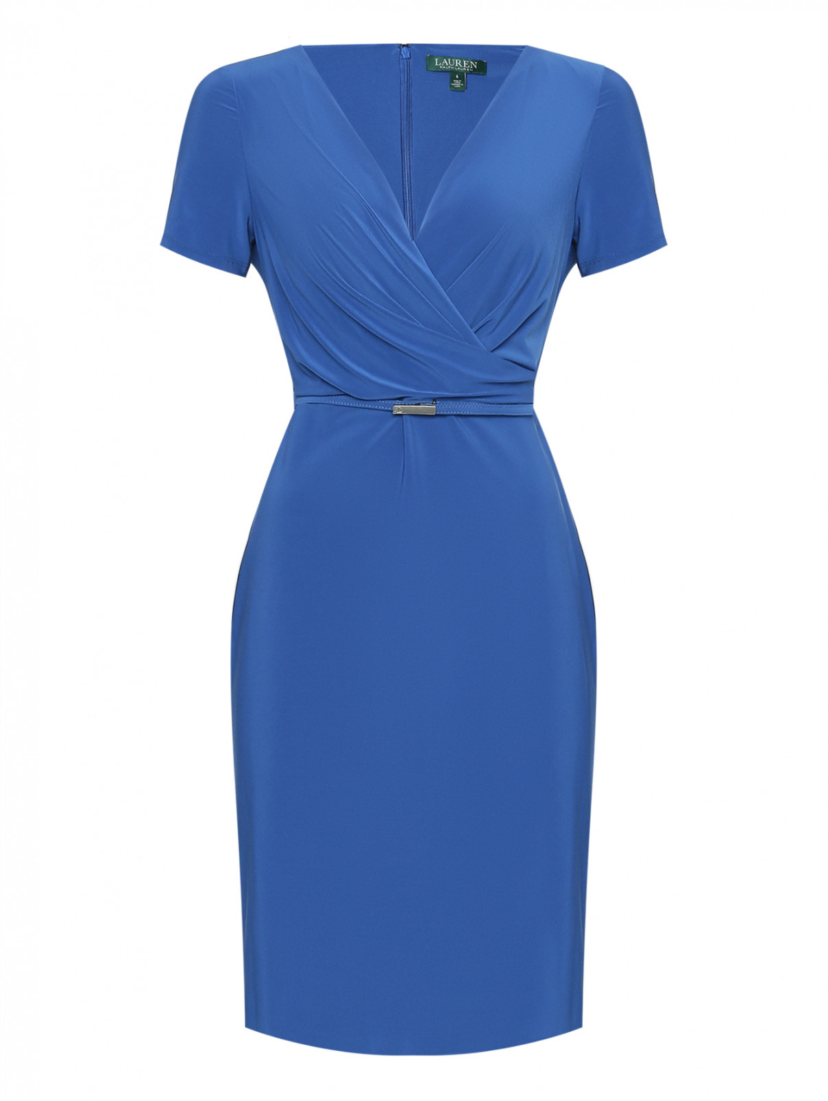 Платье-футляр с драпировкой Lauren  –  Общий вид  – Цвет:  Синий