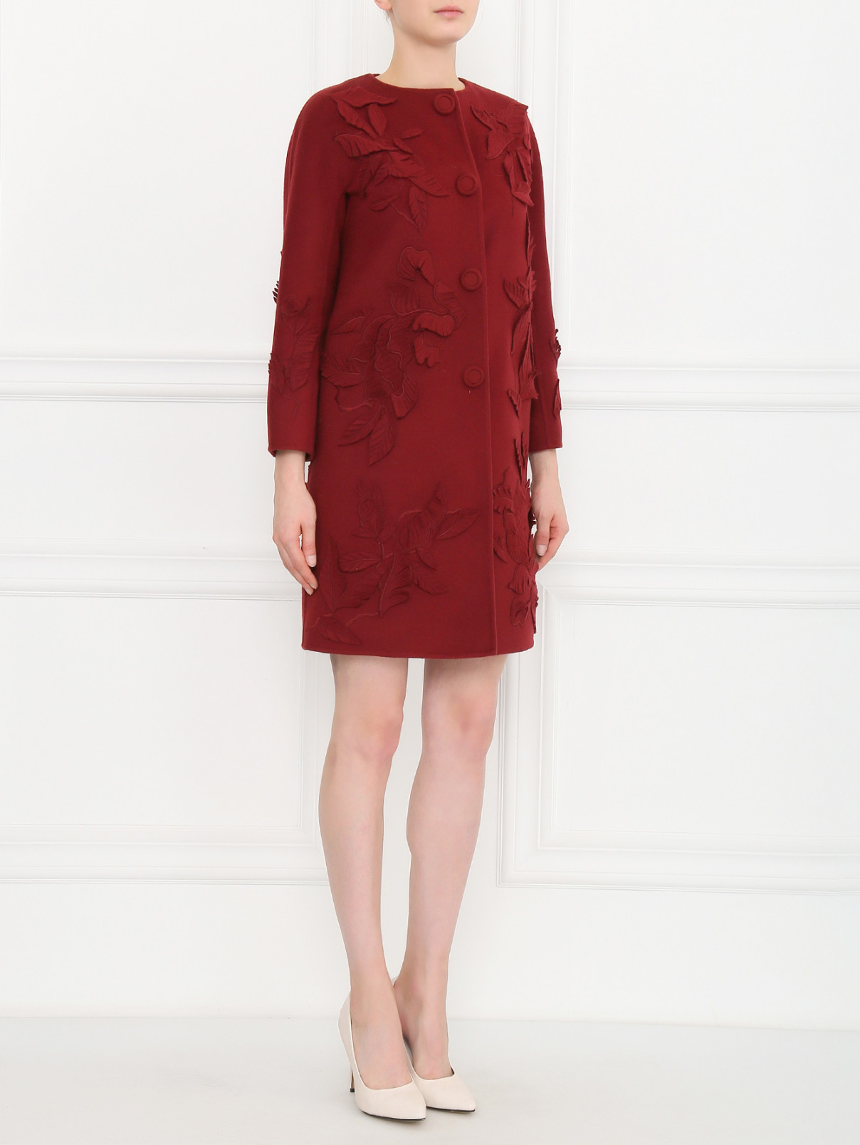 Пальто из шерсти с декором Ermanno Scervino  –  Модель Общий вид  – Цвет:  Красный