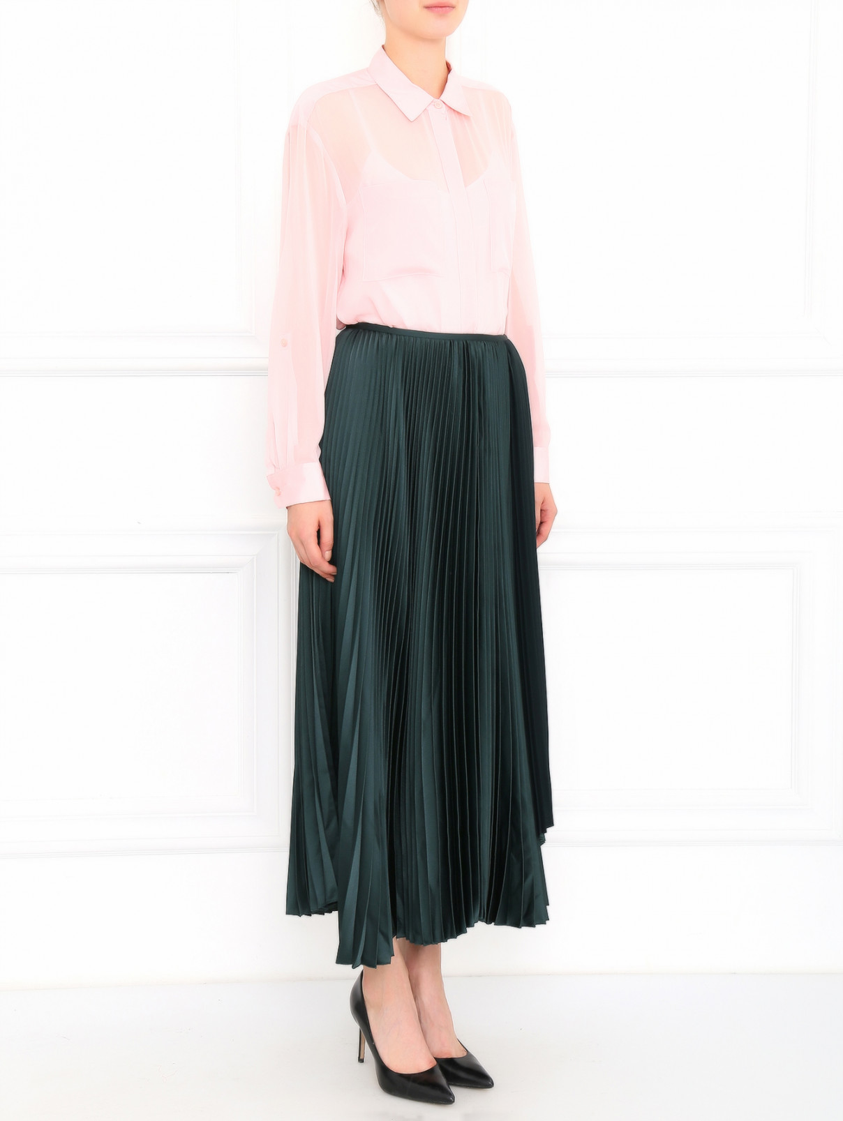 Плиссированная юбка-миди Kenzo  –  Модель Общий вид  – Цвет:  Зеленый