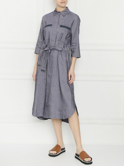 Платье из смешанного льна с накладными карманами Panicale Cashmere - МодельОбщийВид