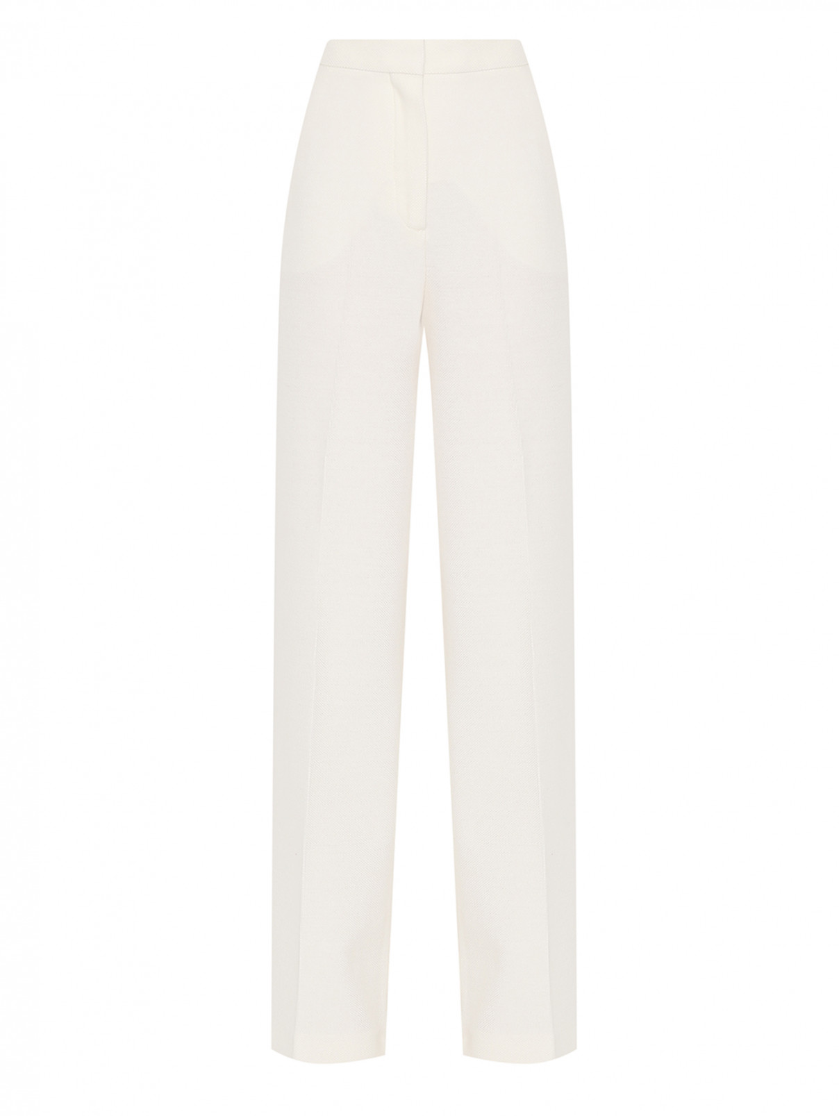 Однотонные брюки из шерсти и хлопка Max Mara  –  Общий вид  – Цвет:  Белый