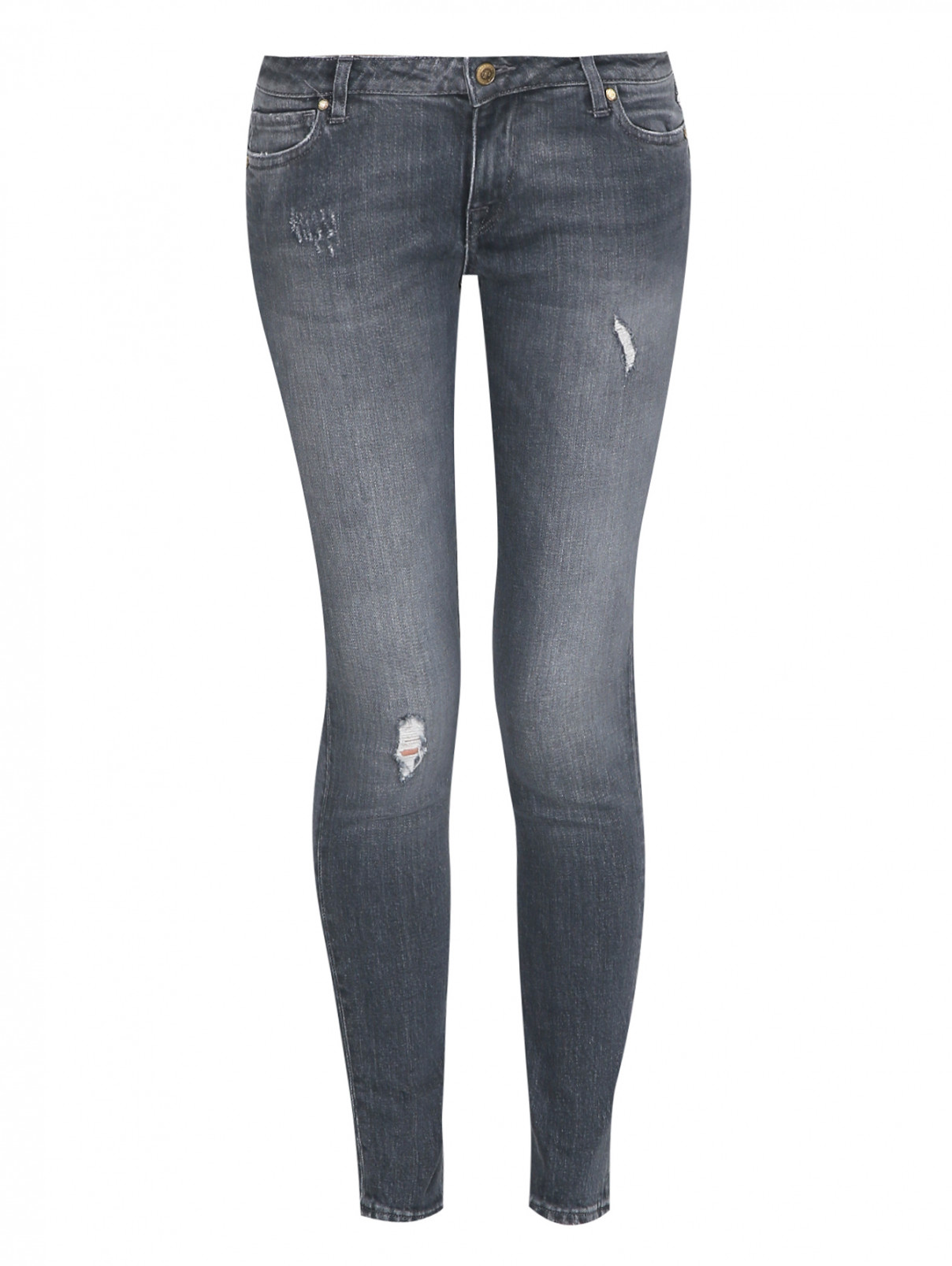 Укороченные джинсы с потертостями True NYC  –  Общий вид  – Цвет:  Серый