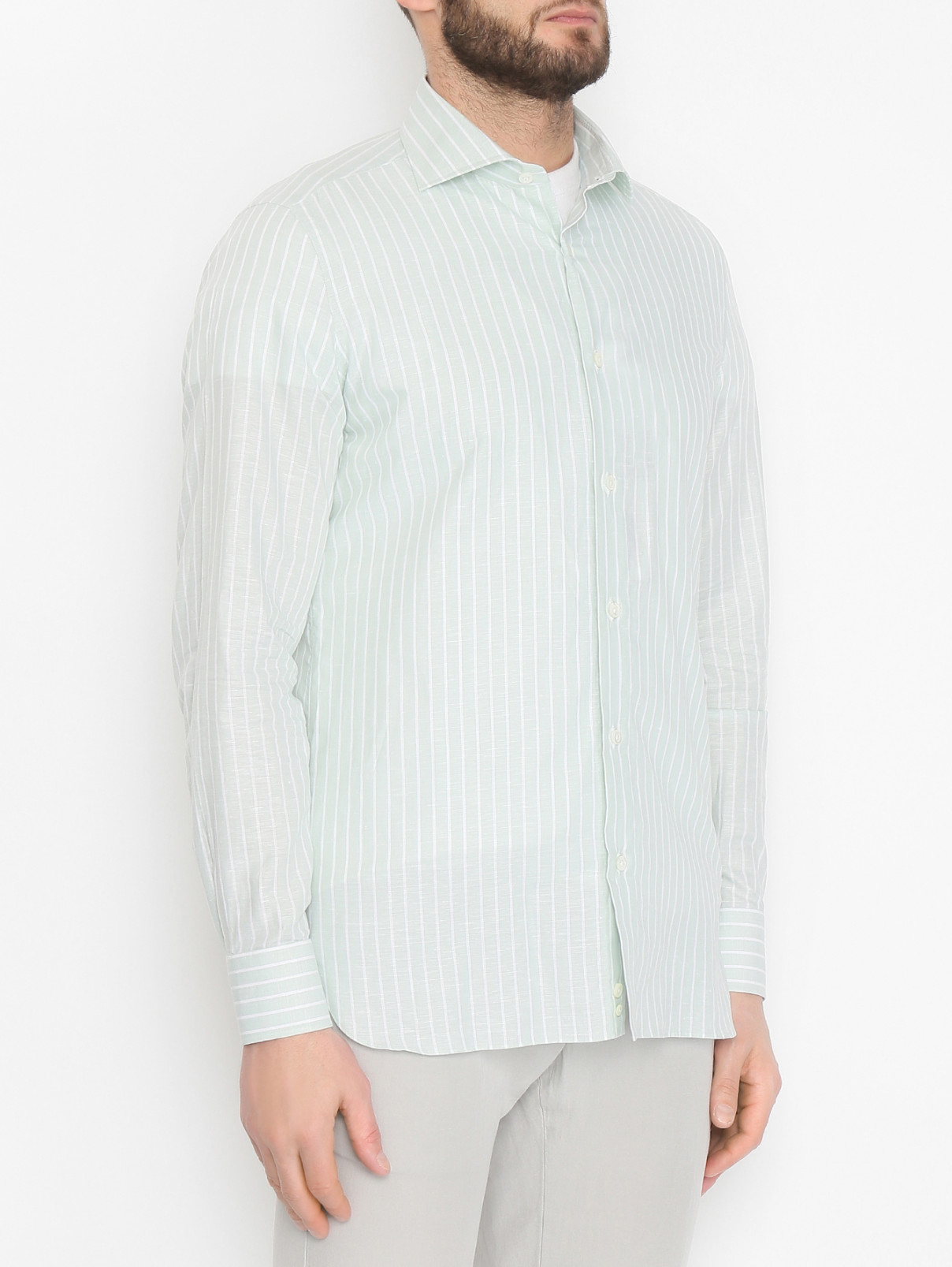 Рубашка изо льна с узором Giampaolo  –  МодельВерхНиз  – Цвет:  Зеленый