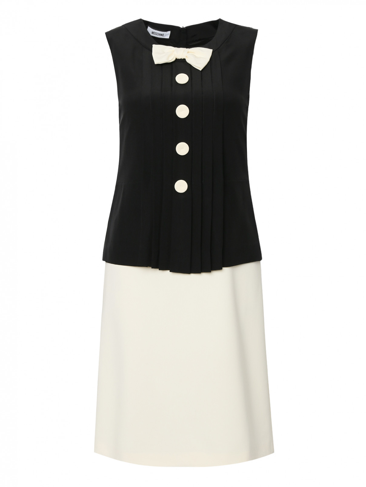 Платье-мини с бантом и декоративными пуговицами Moschino  –  Общий вид  – Цвет:  Черный