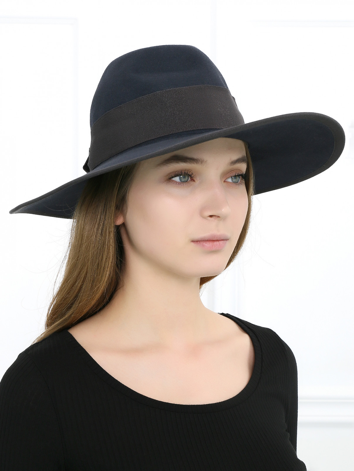 Шляпа из фетра с широкими полями Federica Moretti  –  Модель Общий вид  – Цвет:  Синий