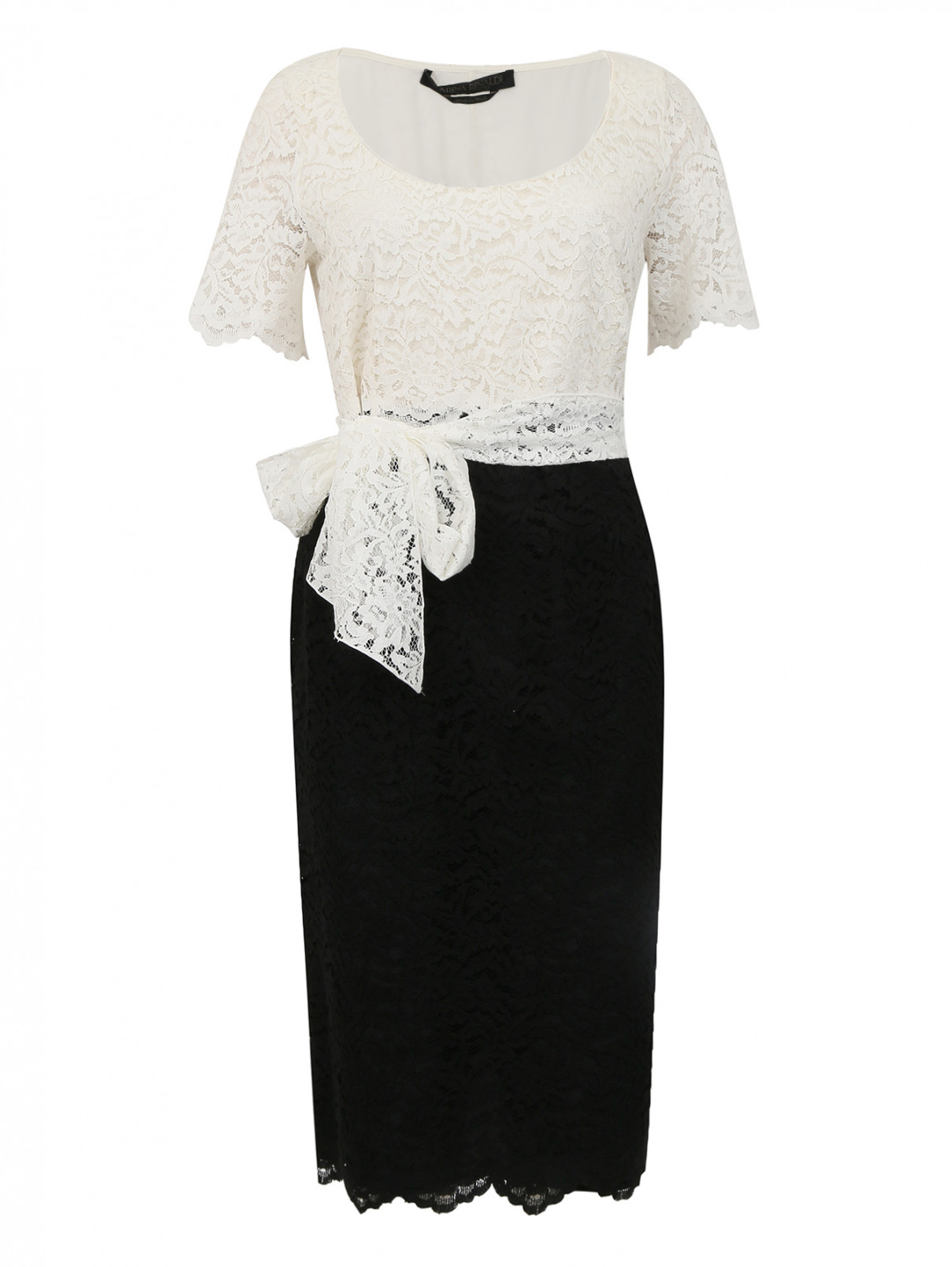 Кружевное платье из хлопка в комплекте с шарфом Marina Rinaldi  –  Общий вид  – Цвет:  Белый