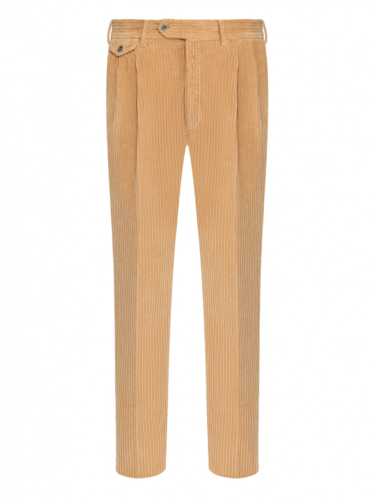 Вельветовые брюки из хлопка прямого кроя LARDINI  –  Общий вид  – Цвет:  Бежевый