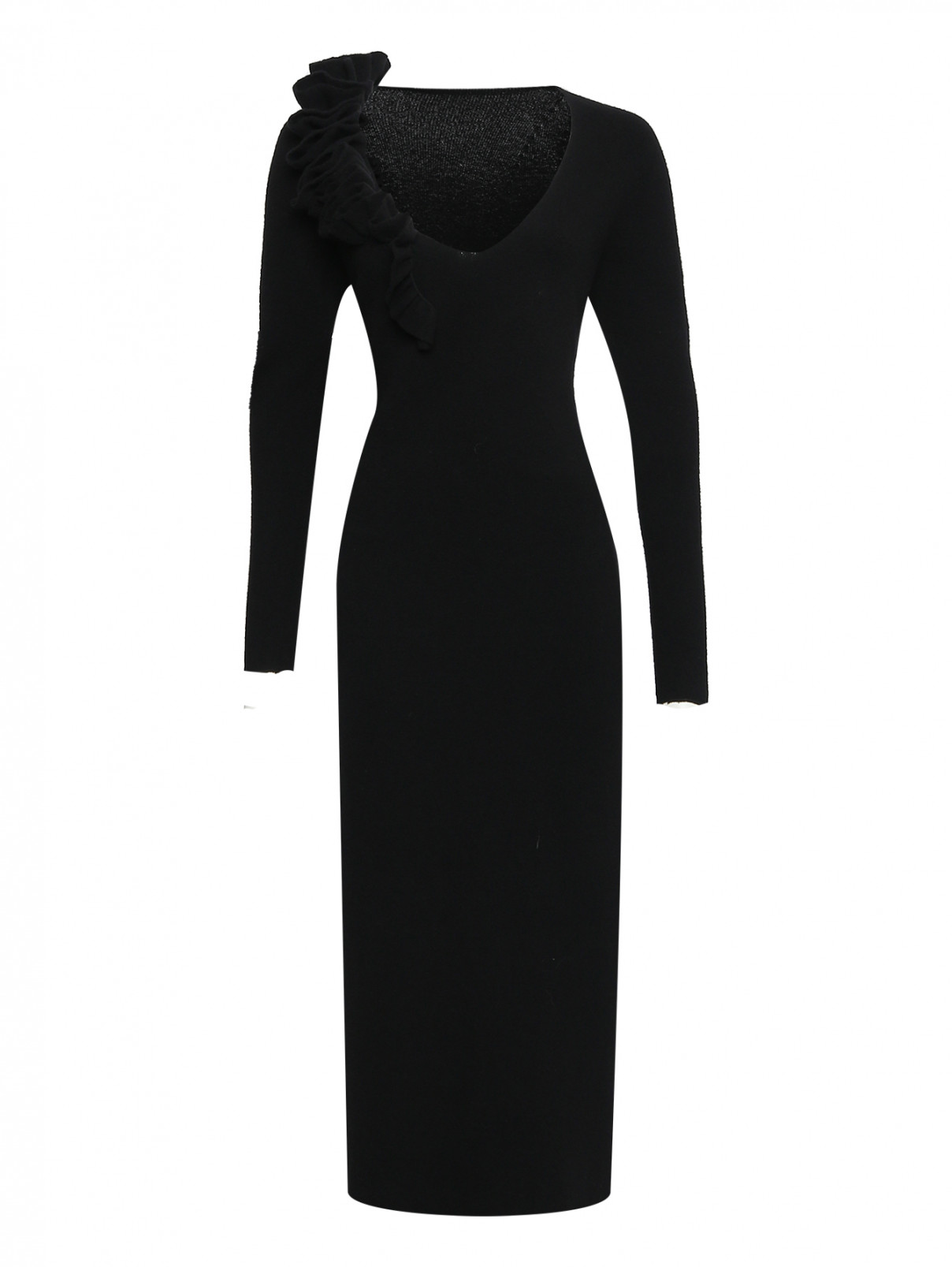 Платье из шерсти и кашемира с рюшами Liviana Conti  –  Общий вид  – Цвет:  Черный
