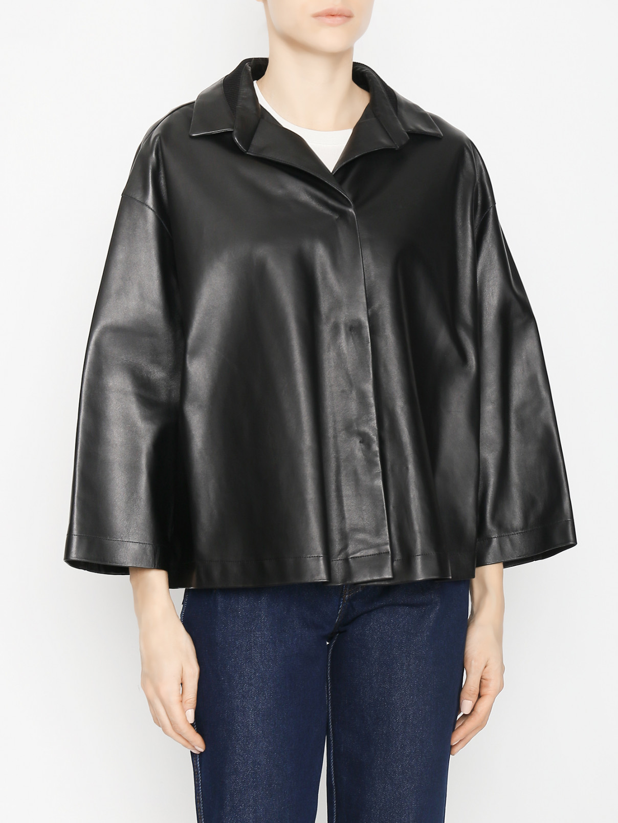 Куртка из гладкой кожи Lorena Antoniazzi  –  МодельВерхНиз  – Цвет:  Черный
