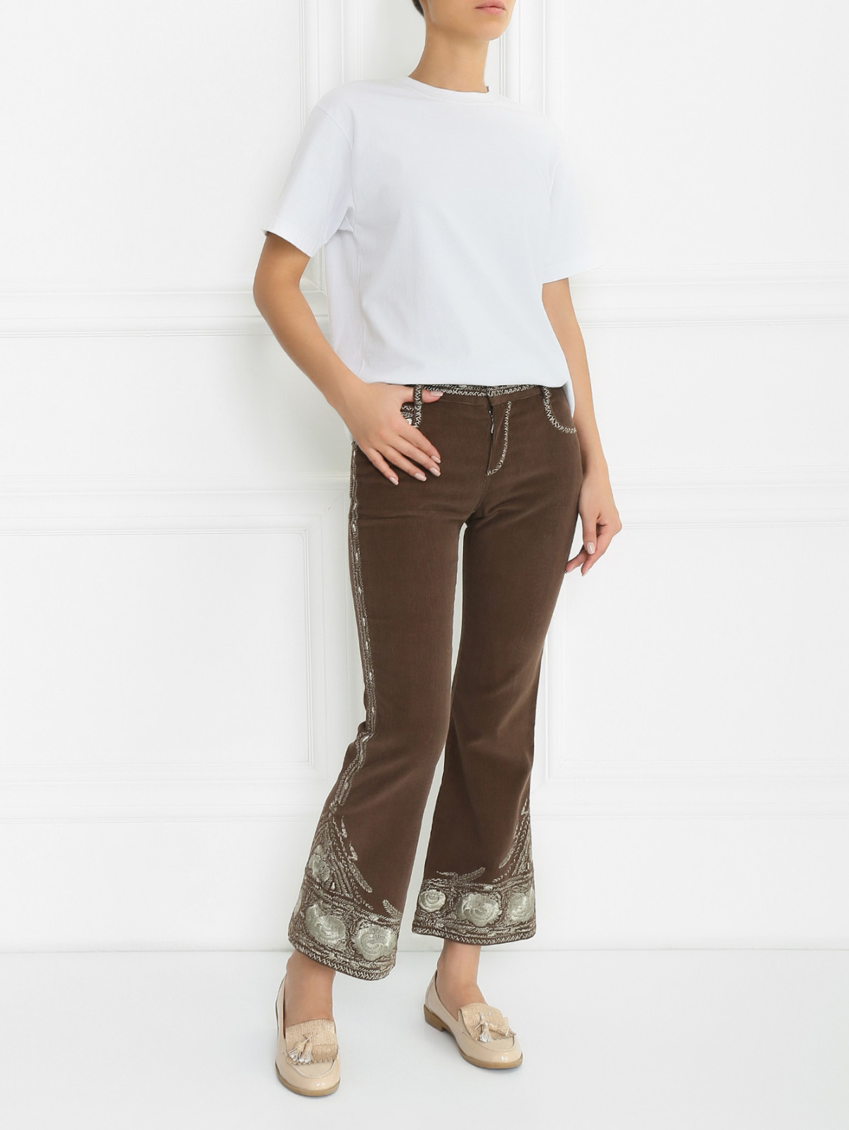 Укороченные брюки-клеш с декором Jean Paul Gaultier  –  Модель Общий вид  – Цвет:  Коричневый