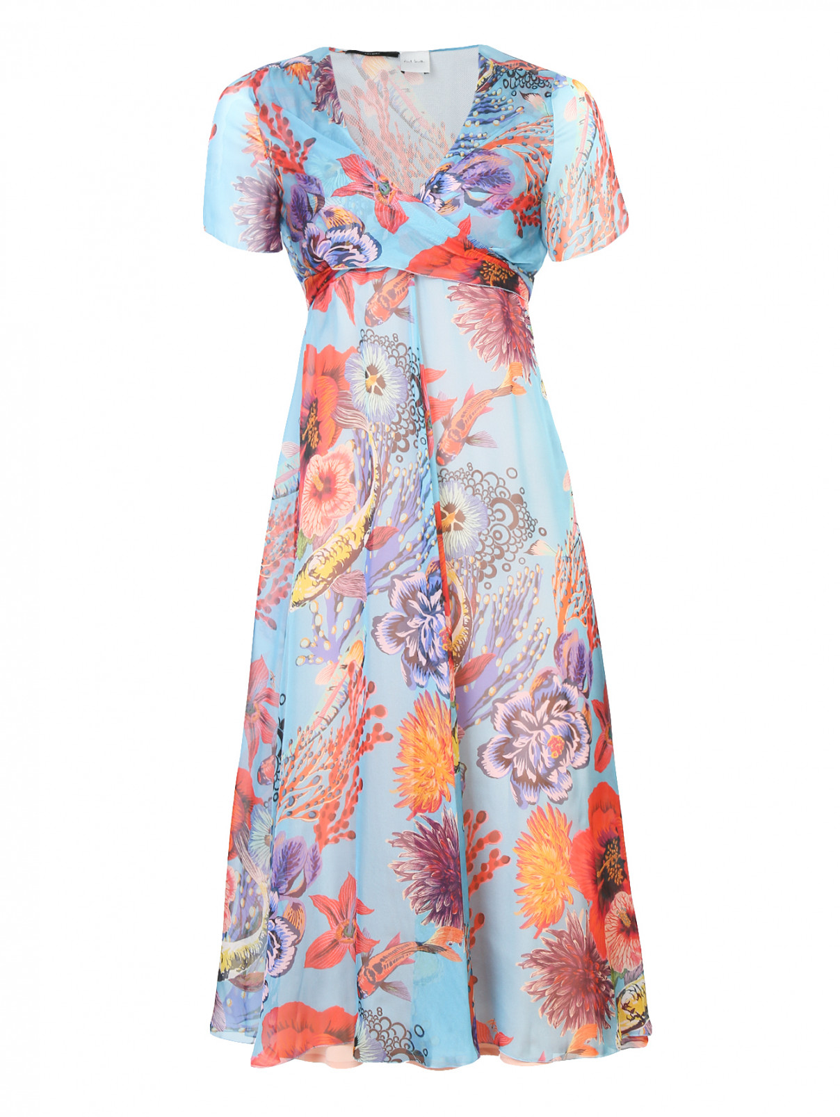 Платье-миди из шелка с узором Paul Smith  –  Общий вид  – Цвет:  Синий