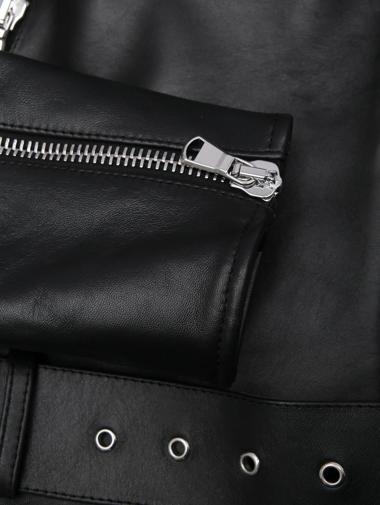 Кожаная куртка на молнии с принтом Moschino  –  Деталь1  – Цвет:  Черный