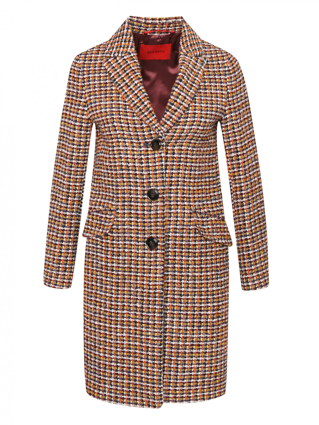 Пальто из буклированной ткани с узором "клетка" Max&Co  –  Общий вид  – Цвет:  Оранжевый