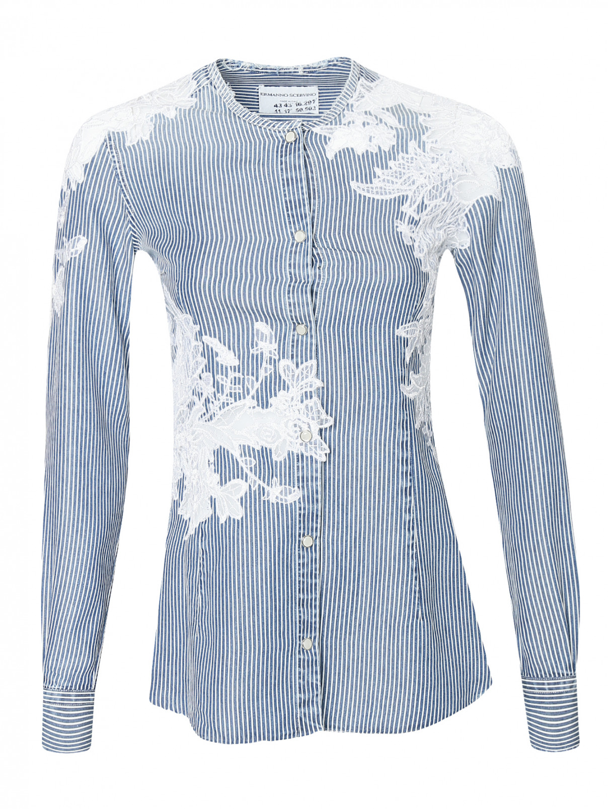 Блуза с узором "полоска" и кружевной аппликацией Ermanno Scervino  –  Общий вид  – Цвет:  Узор