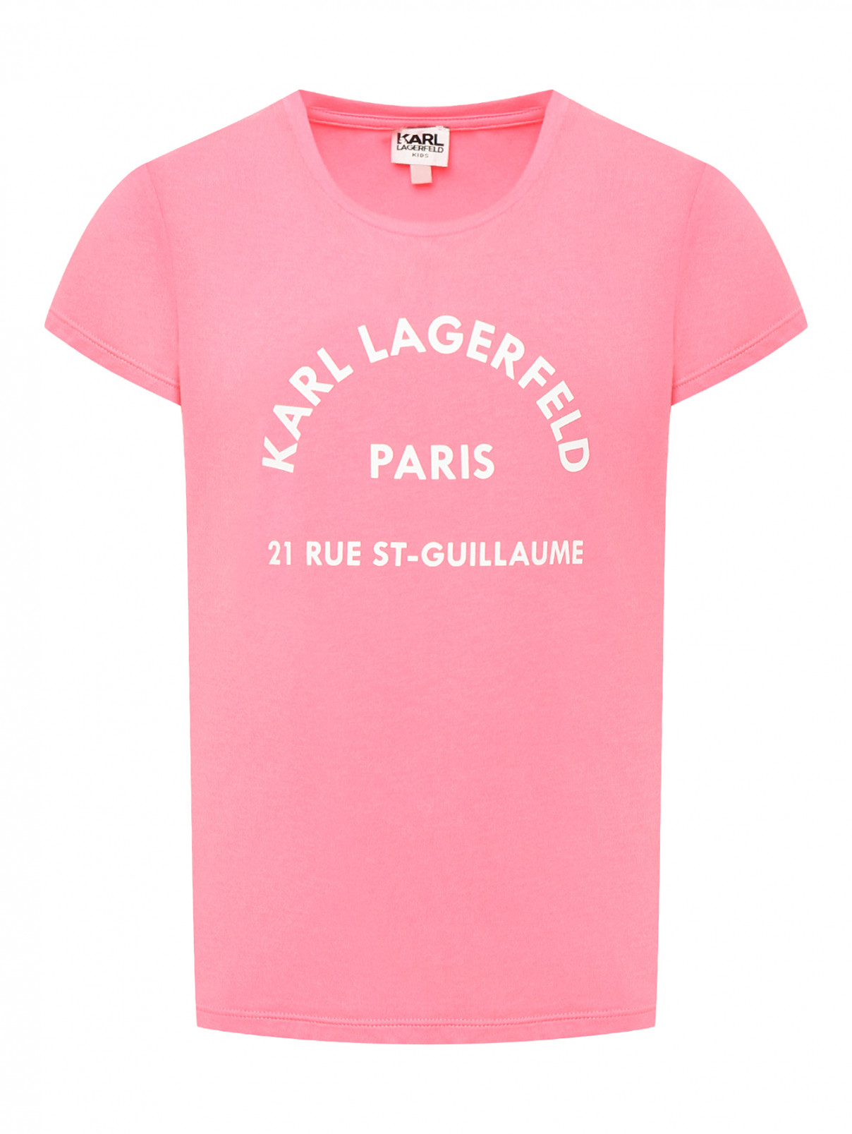Футболка из хлопка и модала с принтом Karl Lagerfeld Kids  –  Общий вид  – Цвет:  Розовый