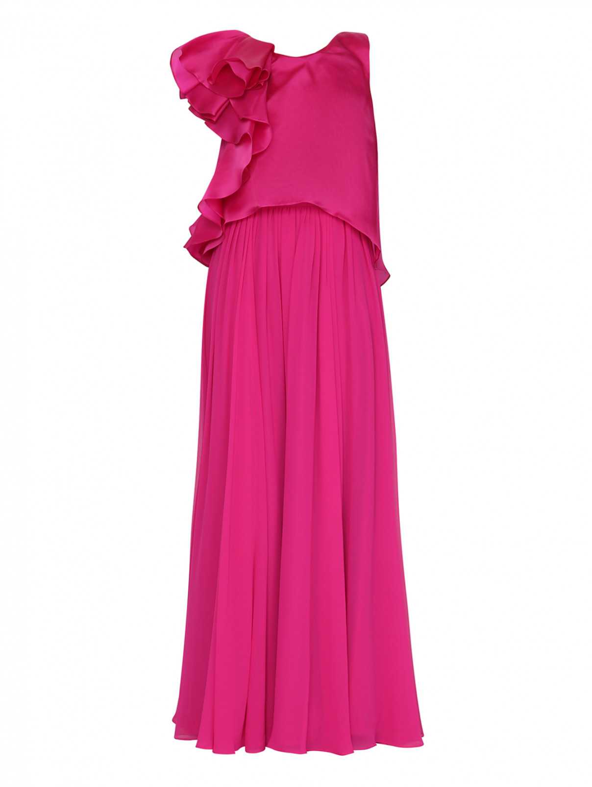 Платье шелковое с воланом Badgley Mischka  –  Общий вид  – Цвет:  Фиолетовый