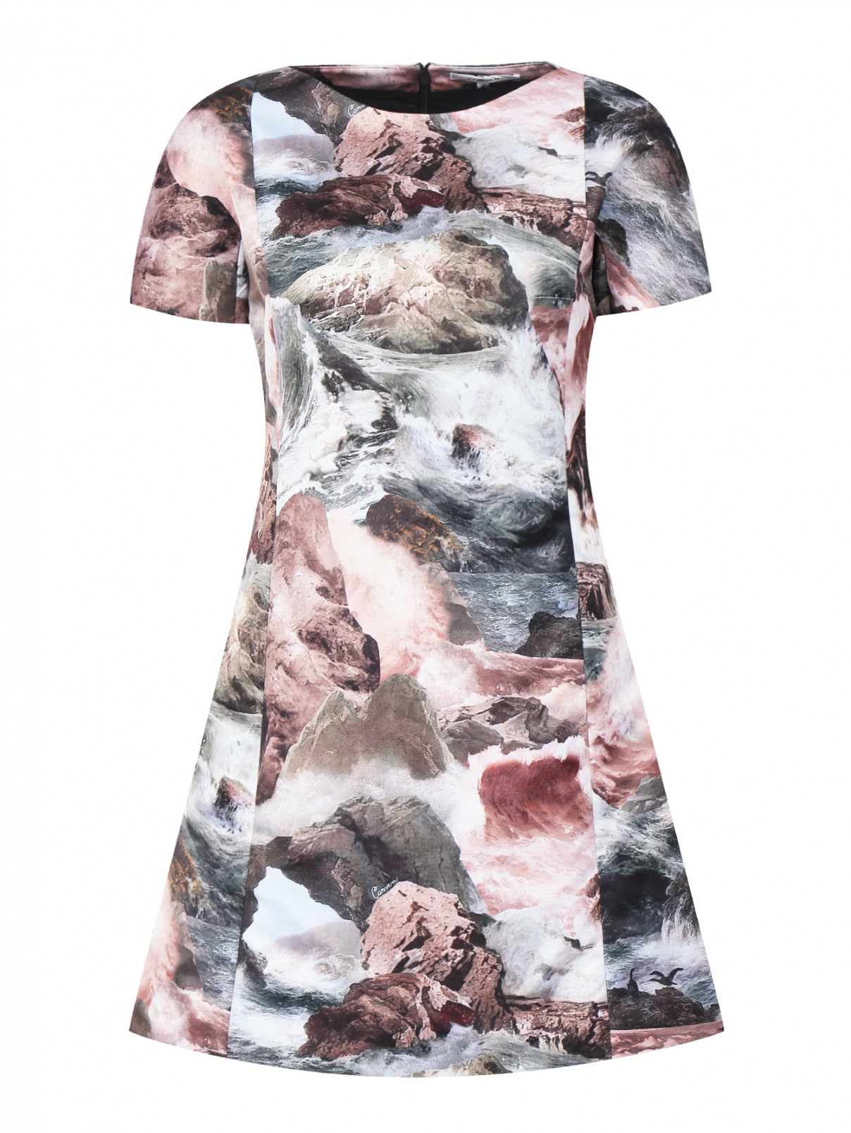 Платье-мини с узором и круглым вырезом Carven  –  Общий вид  – Цвет:  Розовый