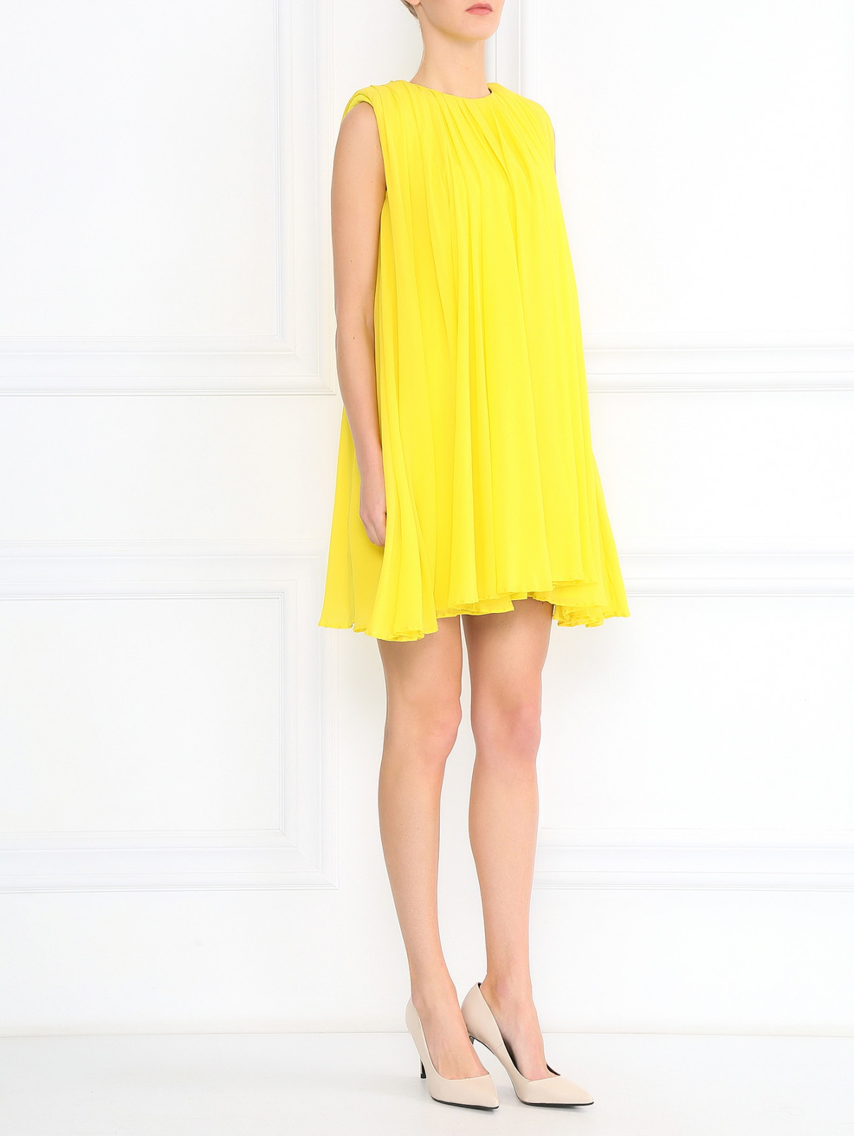 Расклешенное платье-мини из шелка Giambattista Valli  –  Модель Общий вид  – Цвет:  Желтый