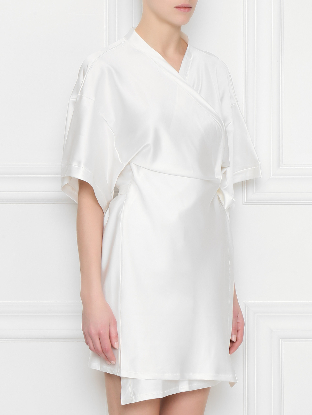 Халат прямого кроя с принтом Moschino Underwear  –  МодельВерхНиз  – Цвет:  Белый