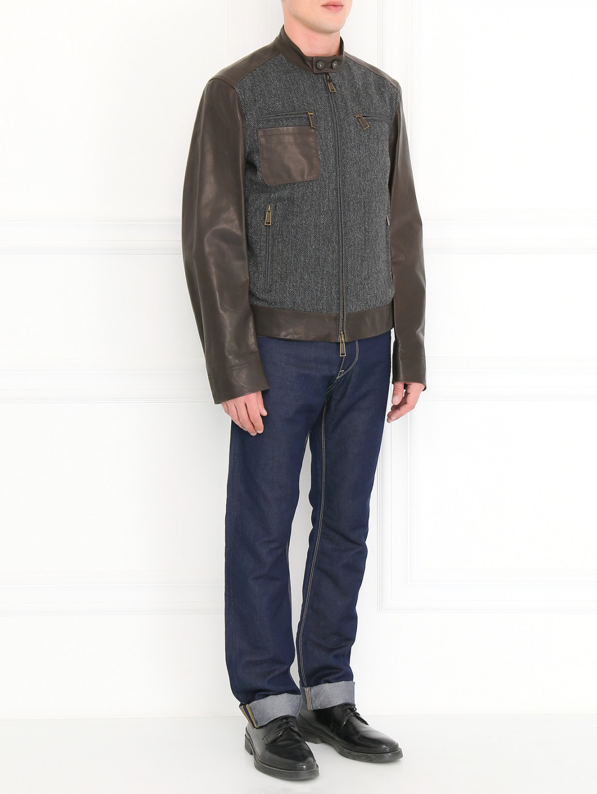 Куртка из шерсти с кожаными вставками Dsquared2  –  Модель Общий вид  – Цвет:  Серый