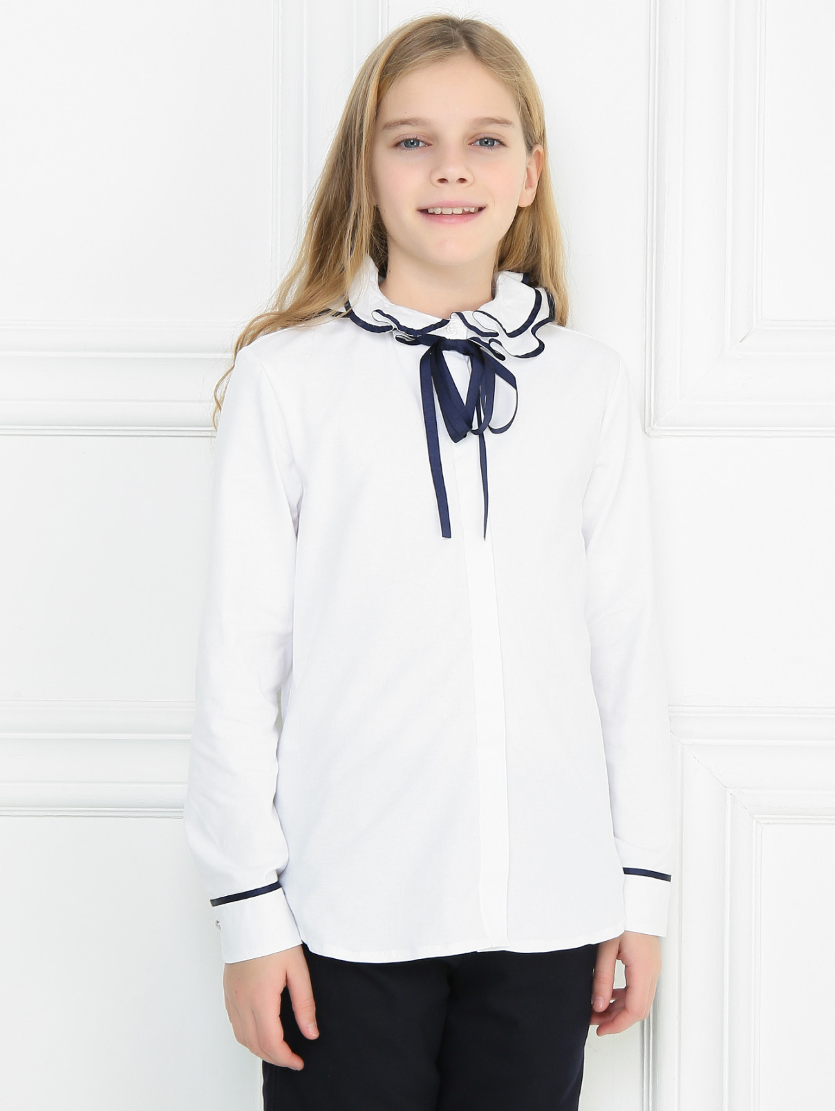Блуза из хлопка с оборками Aletta Couture  –  МодельВерхНиз  – Цвет:  Белый