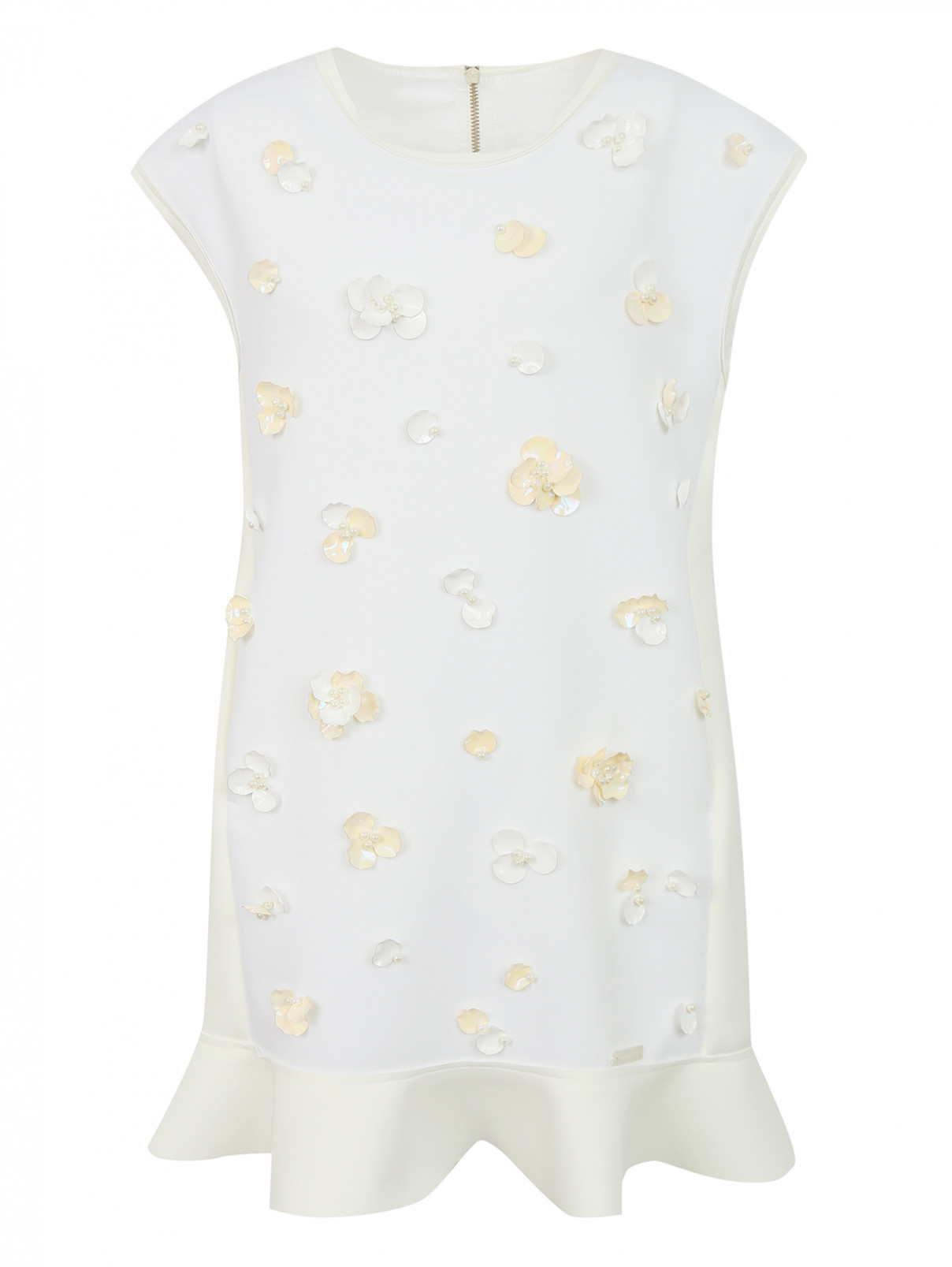 Платье из неопрена с оборкой MiMiSol  –  Общий вид  – Цвет:  Белый