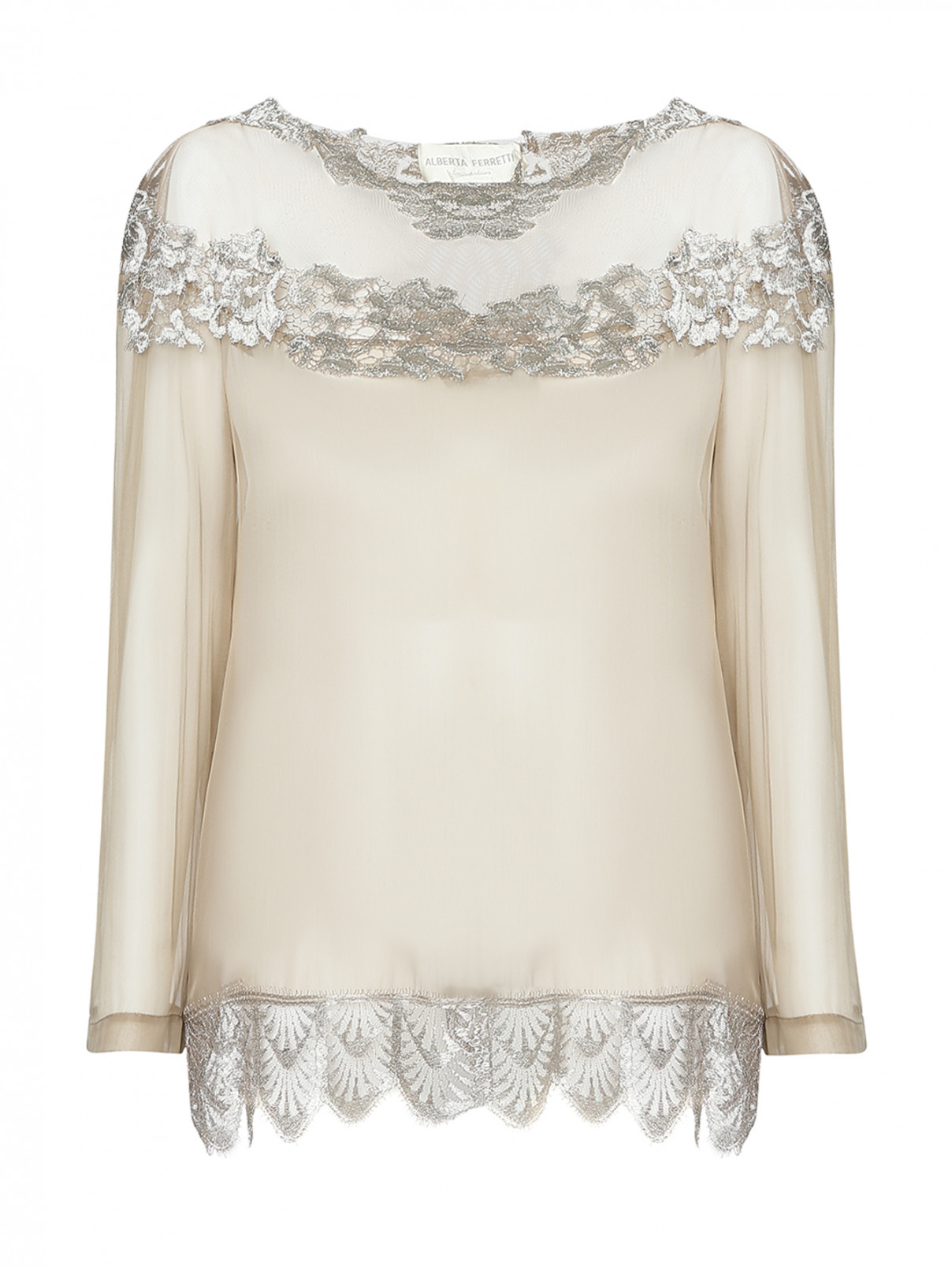 Блуза из шелка декорированная кружевом Alberta Ferretti  –  Общий вид  – Цвет:  Золотой