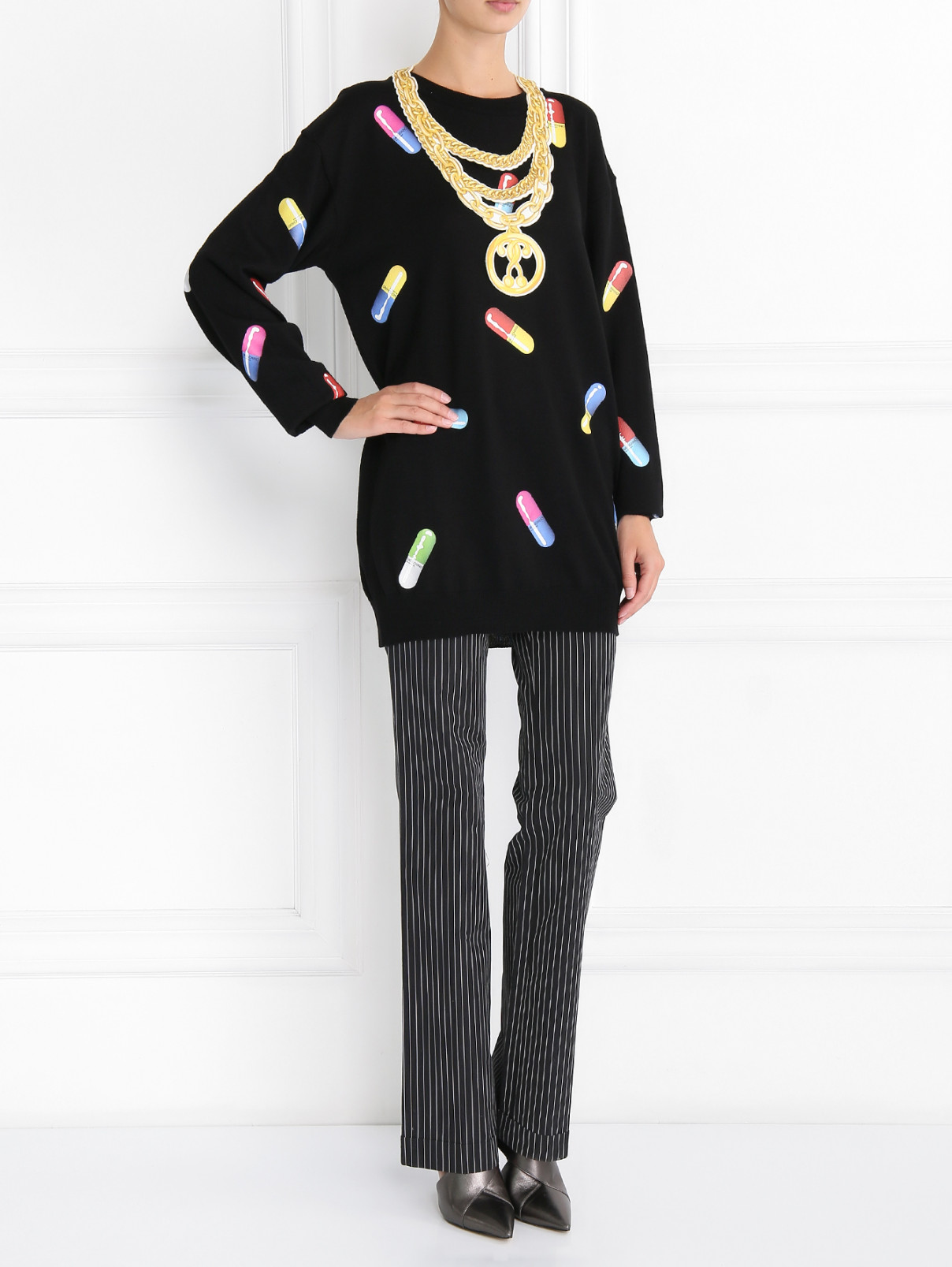 Джемпер из шерсти с принтом Moschino Couture  –  Модель Общий вид  – Цвет:  Черный
