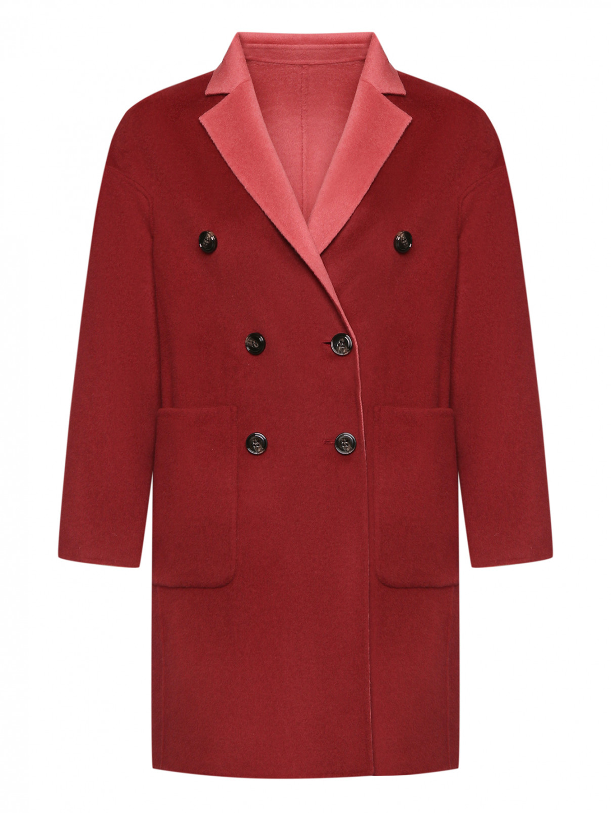 Шерстяное двубортное двустороннее пальто Max&Co  –  Общий вид  – Цвет:  Красный