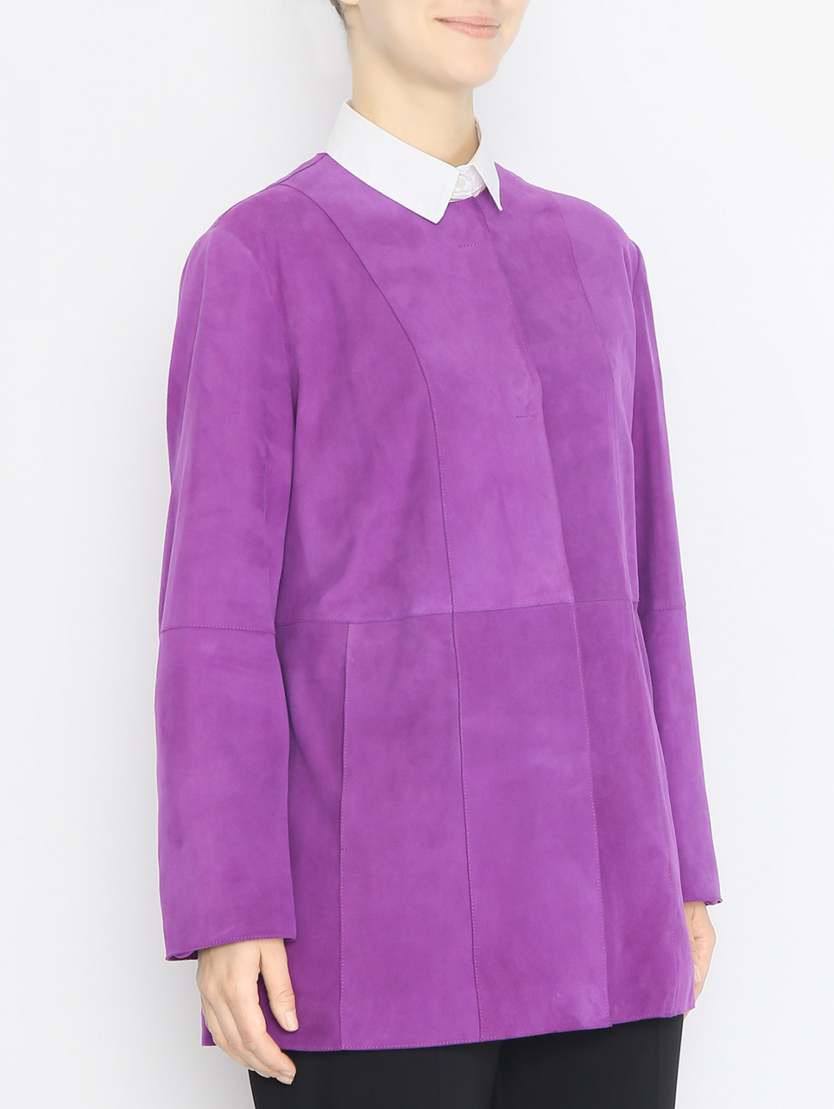 Куртка из замши с карманами Marina Rinaldi  –  МодельВерхНиз  – Цвет:  Фиолетовый