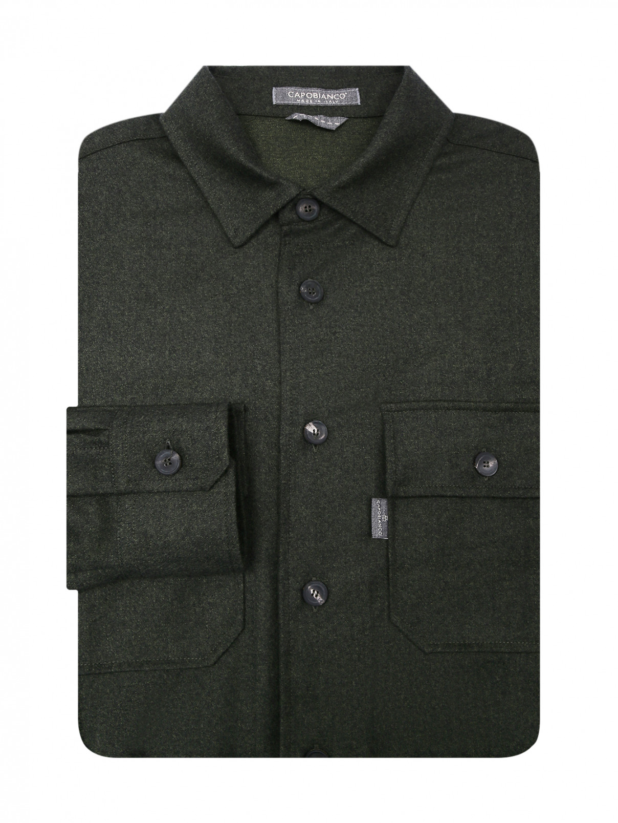 Рубашка из шерсти с накладными карманами Capobianco  –  Общий вид  – Цвет:  Зеленый