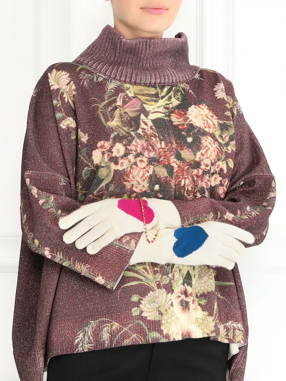 Перчатки из шерсти и кашемира с узором и декоративной цепочкой Beayukmui  –  Модель Общий вид  – Цвет:  Белый