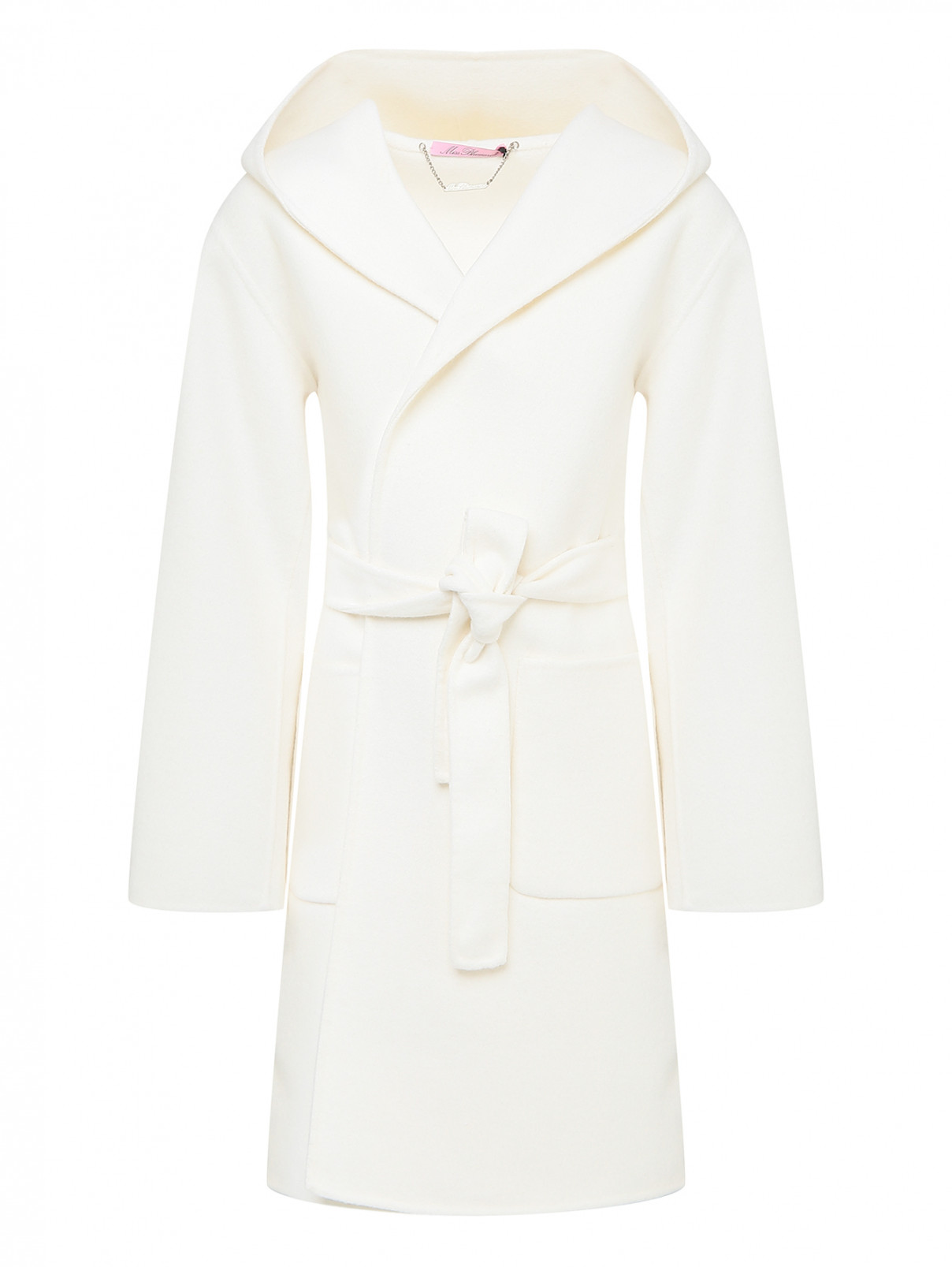 Комбинированное пальто с поясом Miss Blumarine  –  Общий вид  – Цвет:  Белый