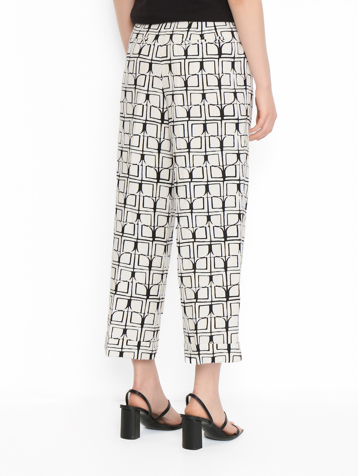 Укороченные брюки из льна с узором S Max Mara  –  МодельВерхНиз1  – Цвет:  Белый