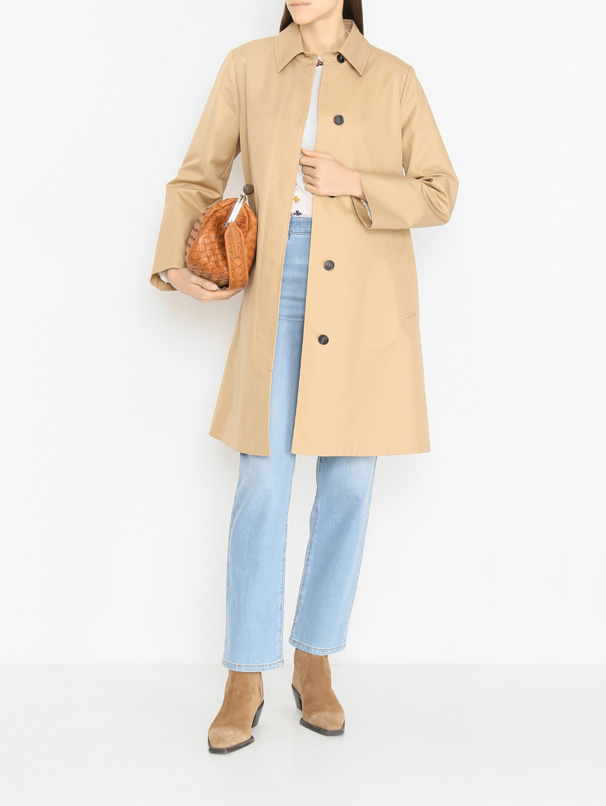 Плащ из смешанного хлопка с поясом Weekend Max Mara  –  МодельОбщийВид  – Цвет:  Бежевый