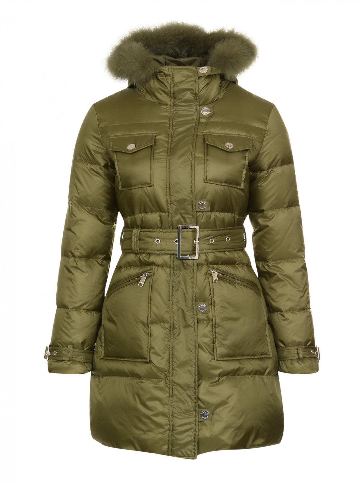 Пуховое пальто с накладными карманами Max&Co  –  Общий вид  – Цвет:  Зеленый
