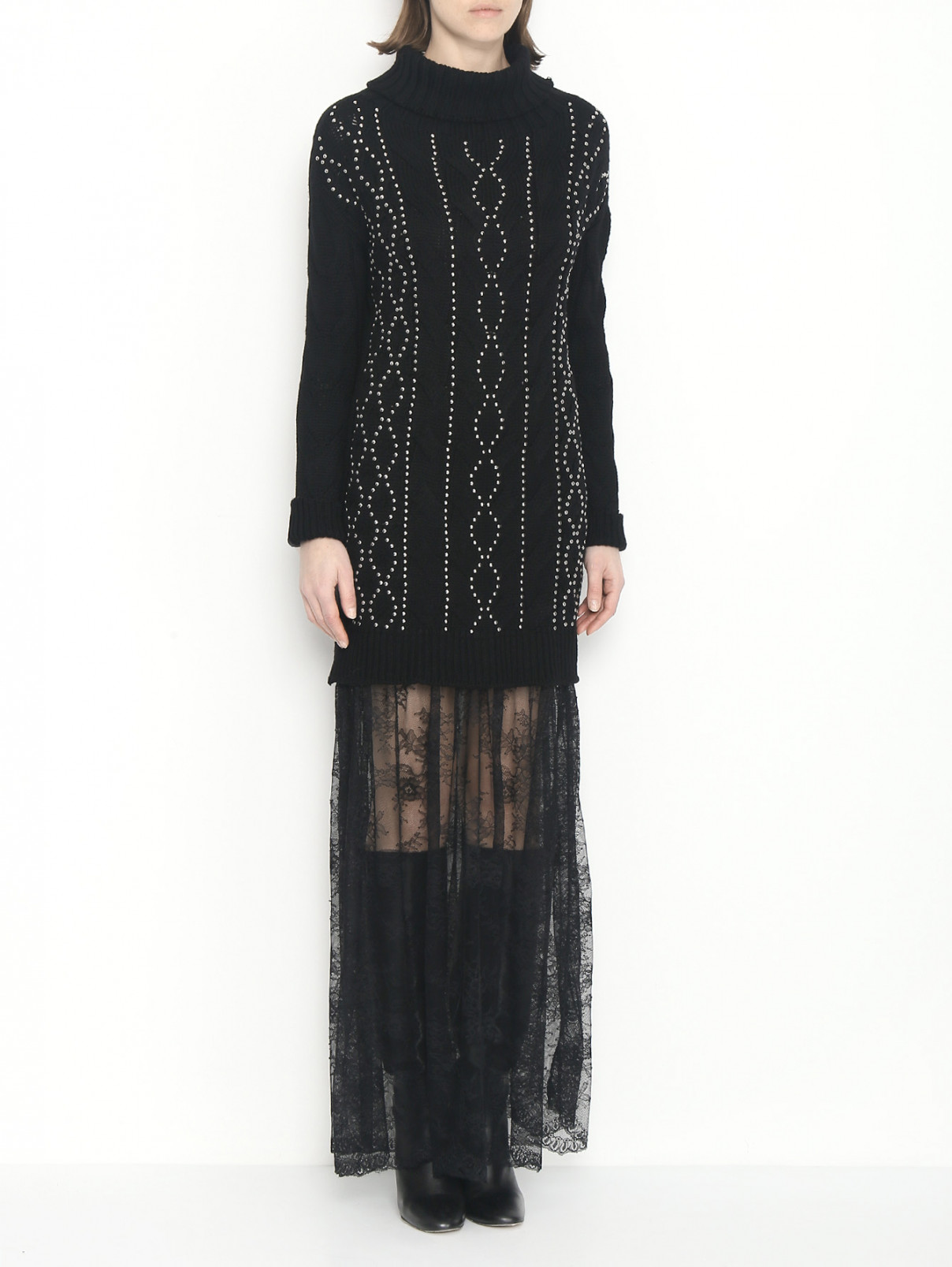Комбинированное платье-макси Ermanno Firenze  –  МодельВерхНиз  – Цвет:  Черный