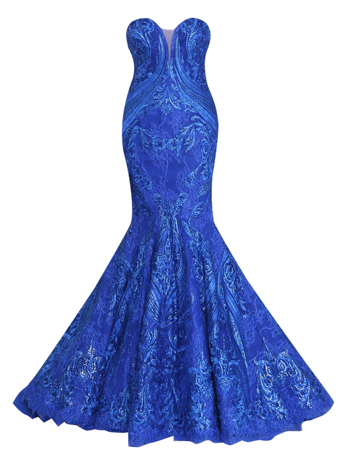 Платье с вышивкой, декорированное паетками Tony Ward  –  Общий вид  – Цвет:  Синий