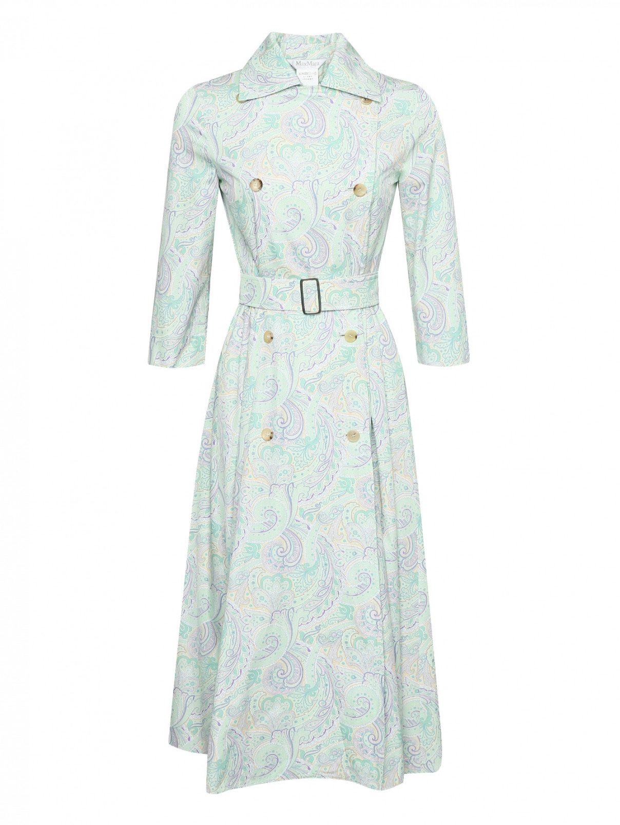 Платье-миди с узором пейсли Max Mara  –  Общий вид  – Цвет:  Зеленый