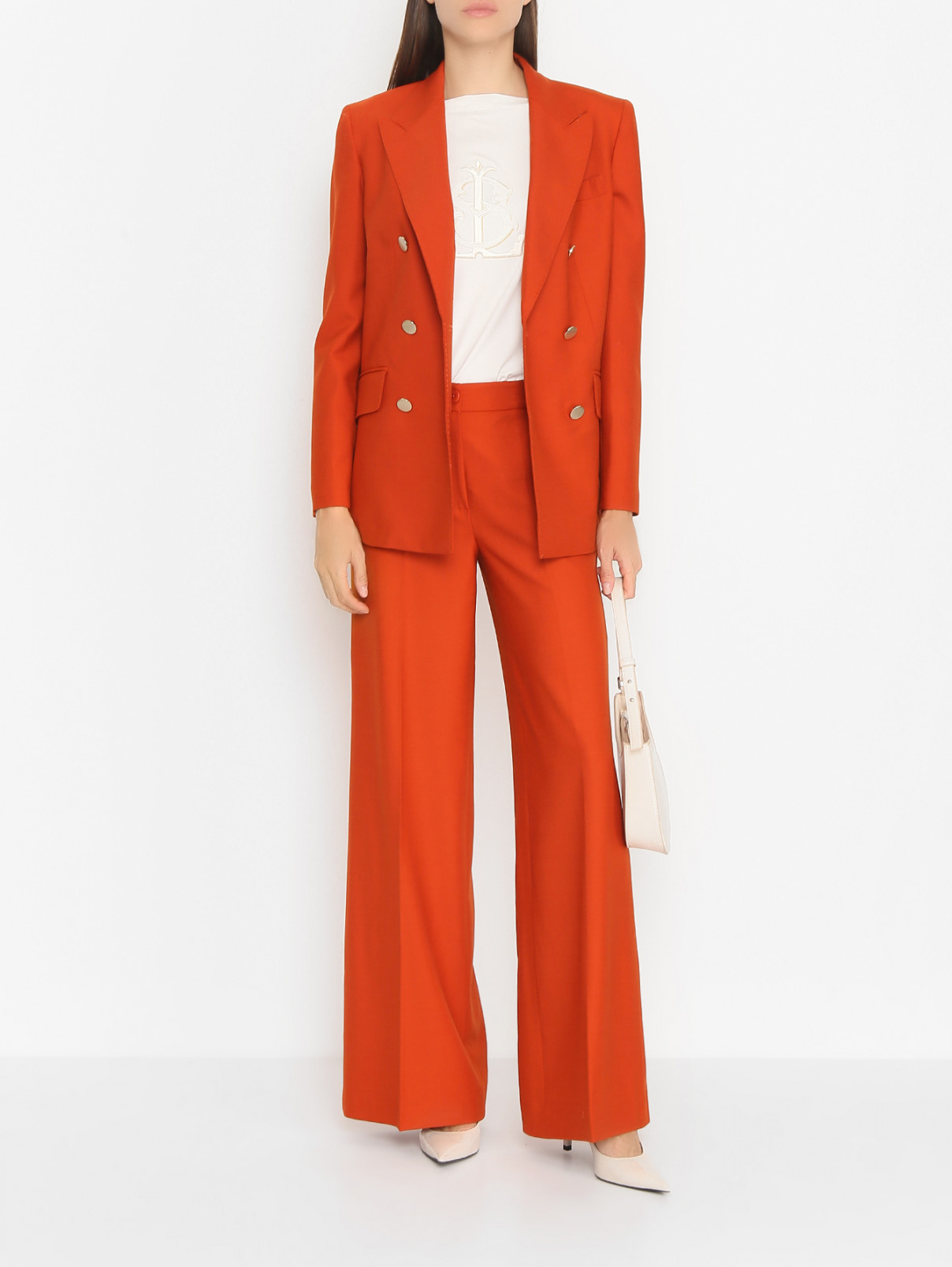 Широкие брюки из смесовой шерсти Luisa Spagnoli  –  МодельОбщийВид  – Цвет:  Оранжевый
