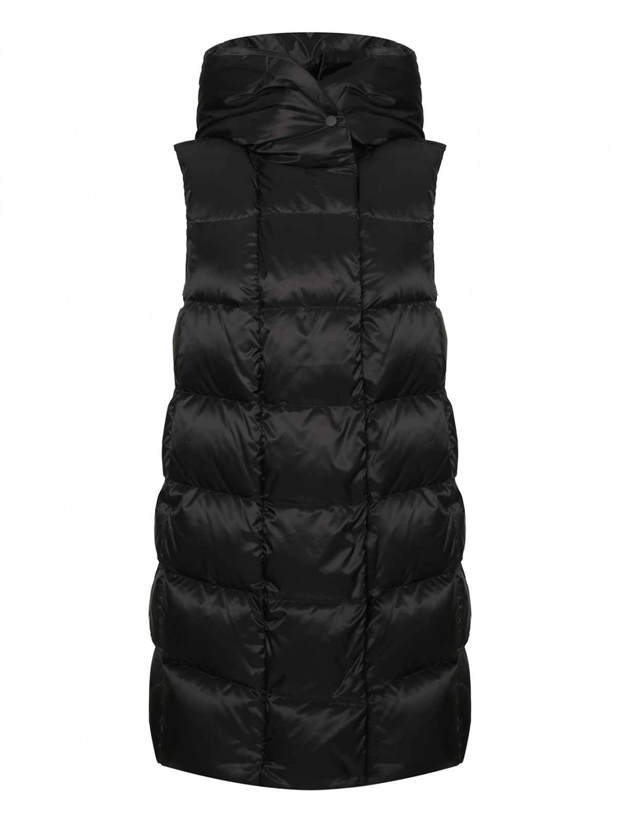 Стеганый жилет с карманами и капюшоном Peuterey  –  Общий вид  – Цвет:  Черный