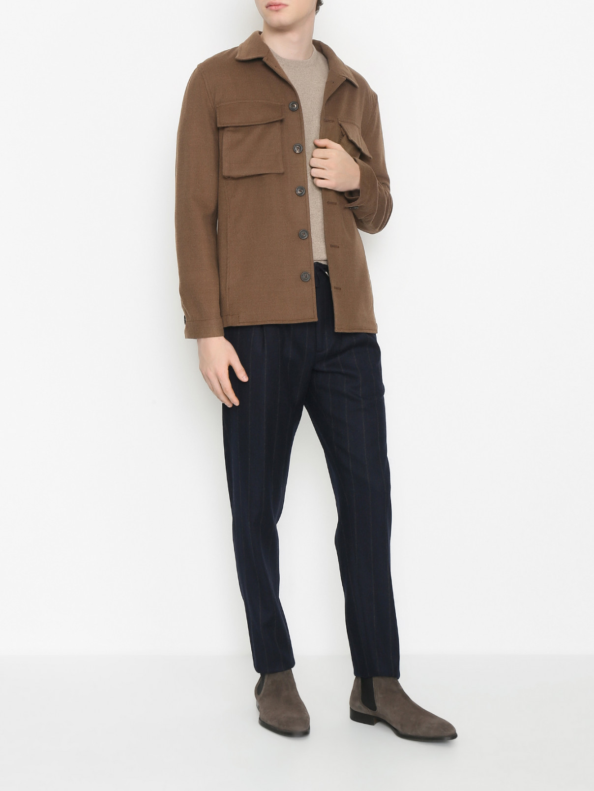 Куртка из шерсти на пуговицах с карманами LARDINI  –  МодельОбщийВид  – Цвет:  Коричневый