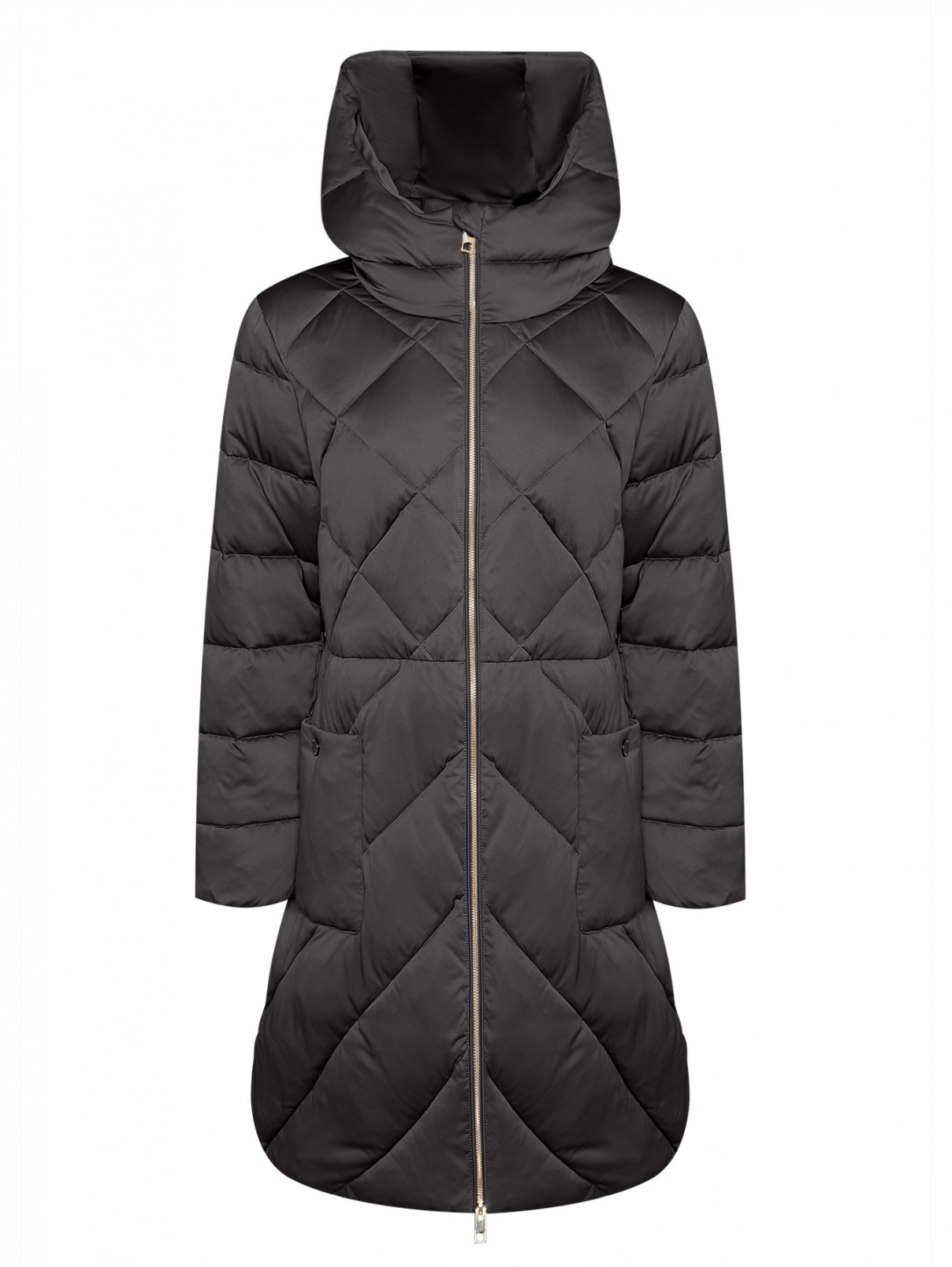 Куртка стеганая с капюшоном Marina Rinaldi  –  Общий вид  – Цвет:  Черный