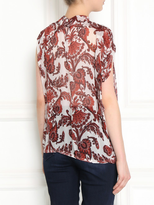 Блуза из шелка с цветочным узором и драпировкой - Модель Верх-Низ1