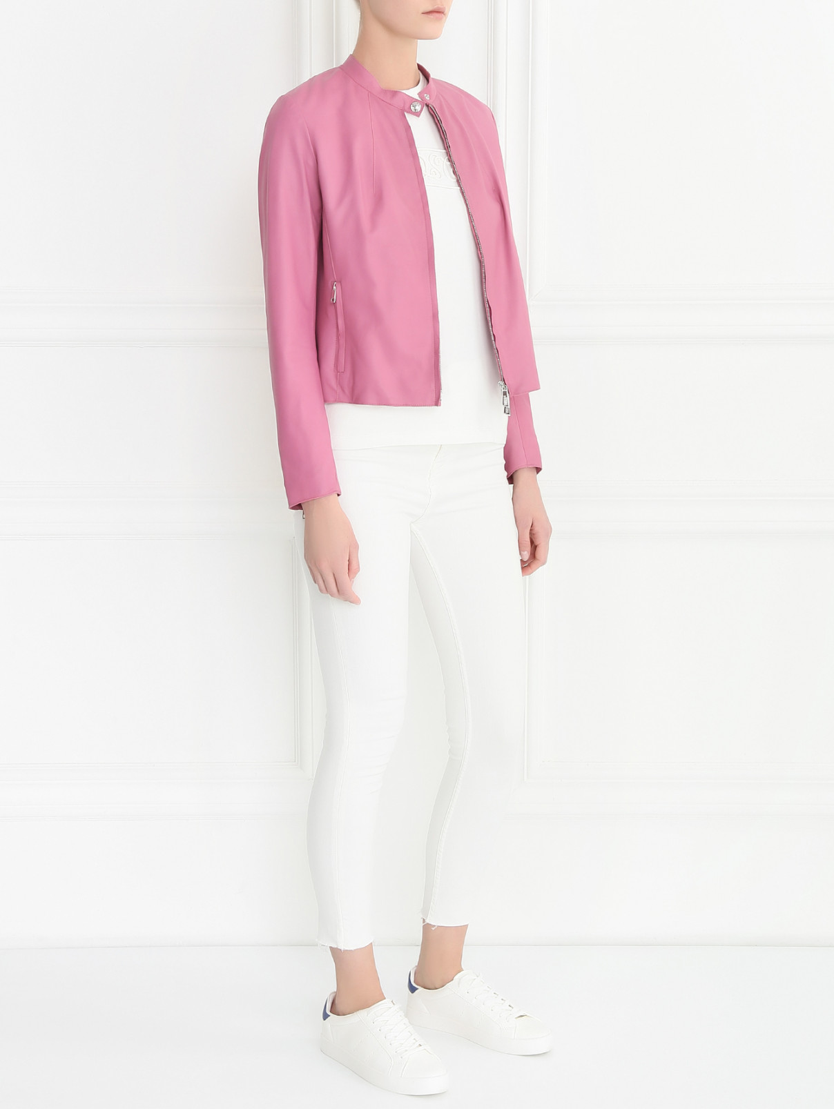Куртка из кожи на молнии BOSCO  –  Модель Общий вид  – Цвет:  Розовый