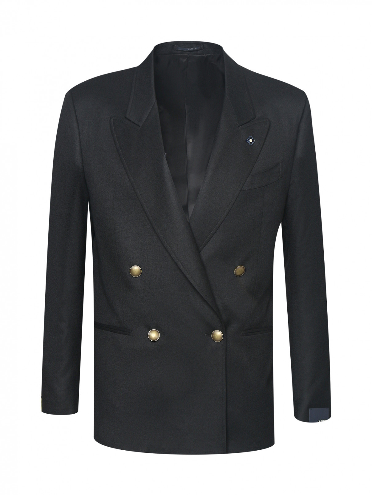 Двубортный пиджак из шерсти LARDINI  –  Общий вид  – Цвет:  Черный