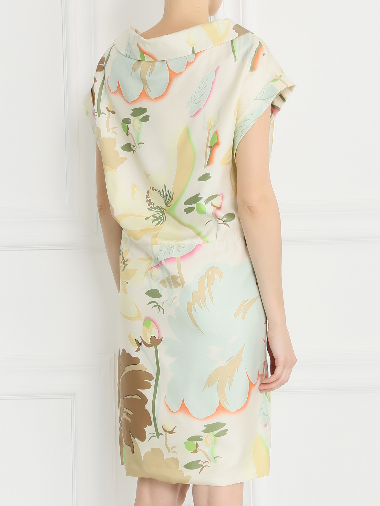 Платье из шелка  запахом и цветочным узором Maurizio Pecoraro  –  Модель Верх-Низ1  – Цвет:  Зеленый