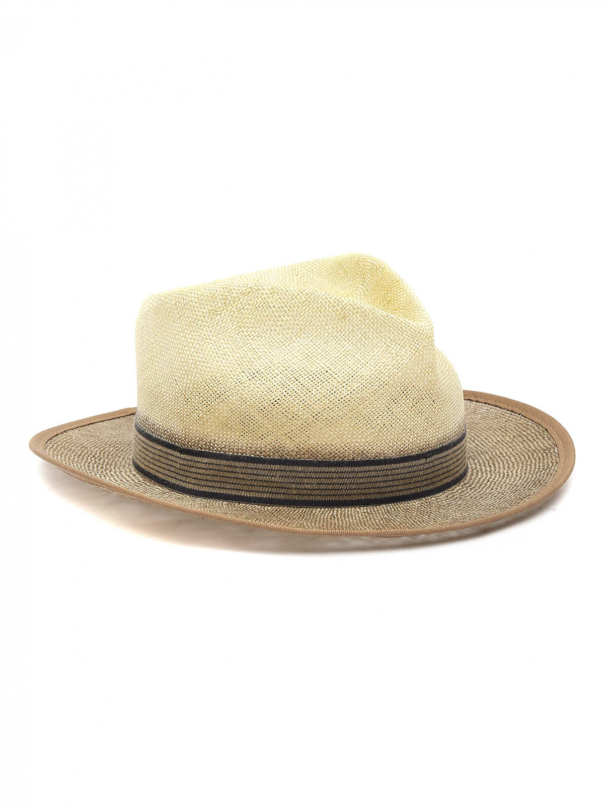 Шляпа соломенная с контрастной вставкой Stetson  –  Общий вид  – Цвет:  Желтый