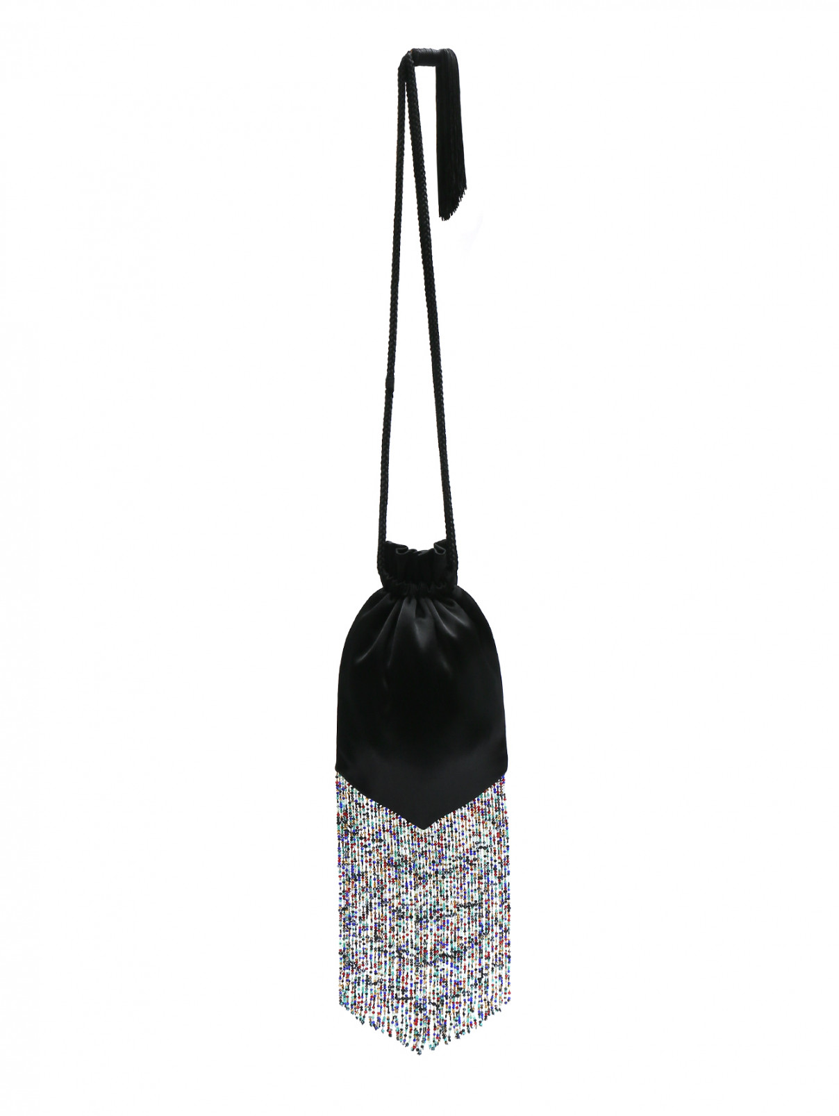 Сумка-мешок декорированная бисером Galvan London  –  Общий вид  – Цвет:  Черный